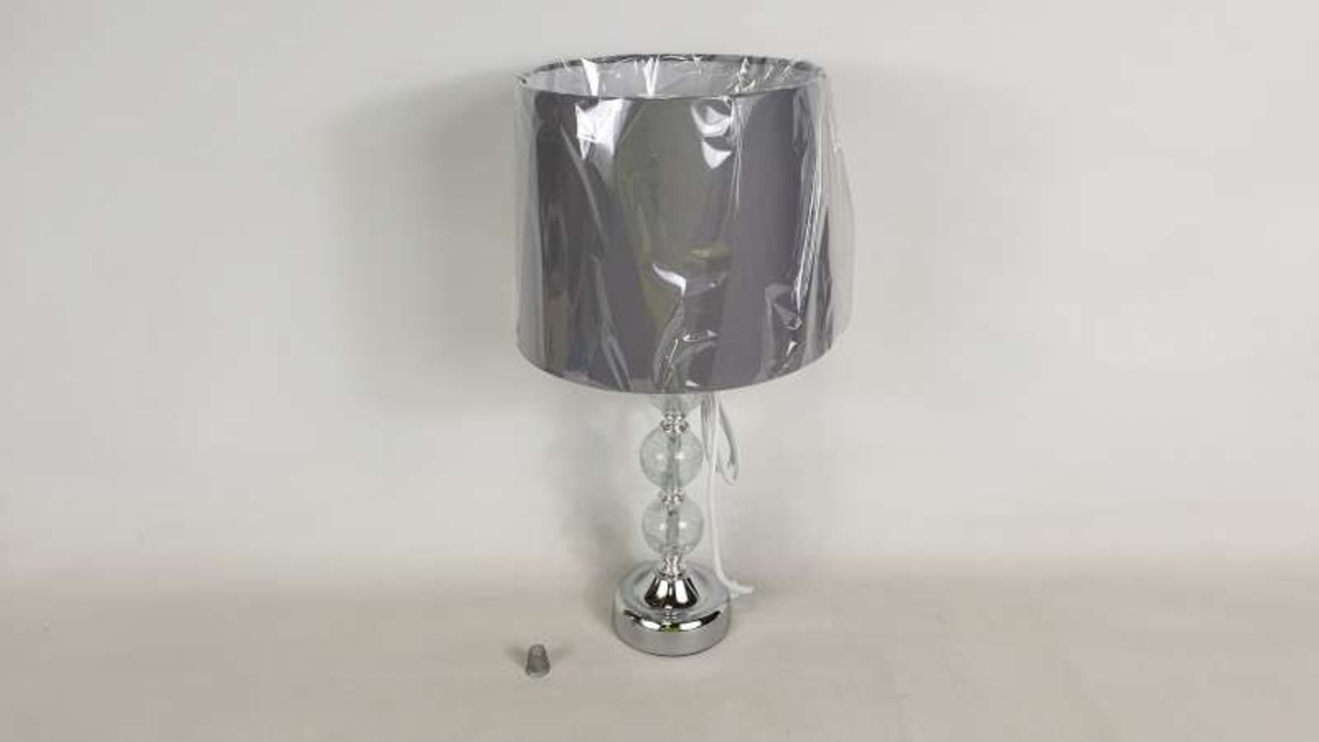 16 X BRAND NEW BOXED CRACKLE GLASS BALL TOUCH TABLE LAMPS WITH CHROME GREY SHADE IN 4 BOXES