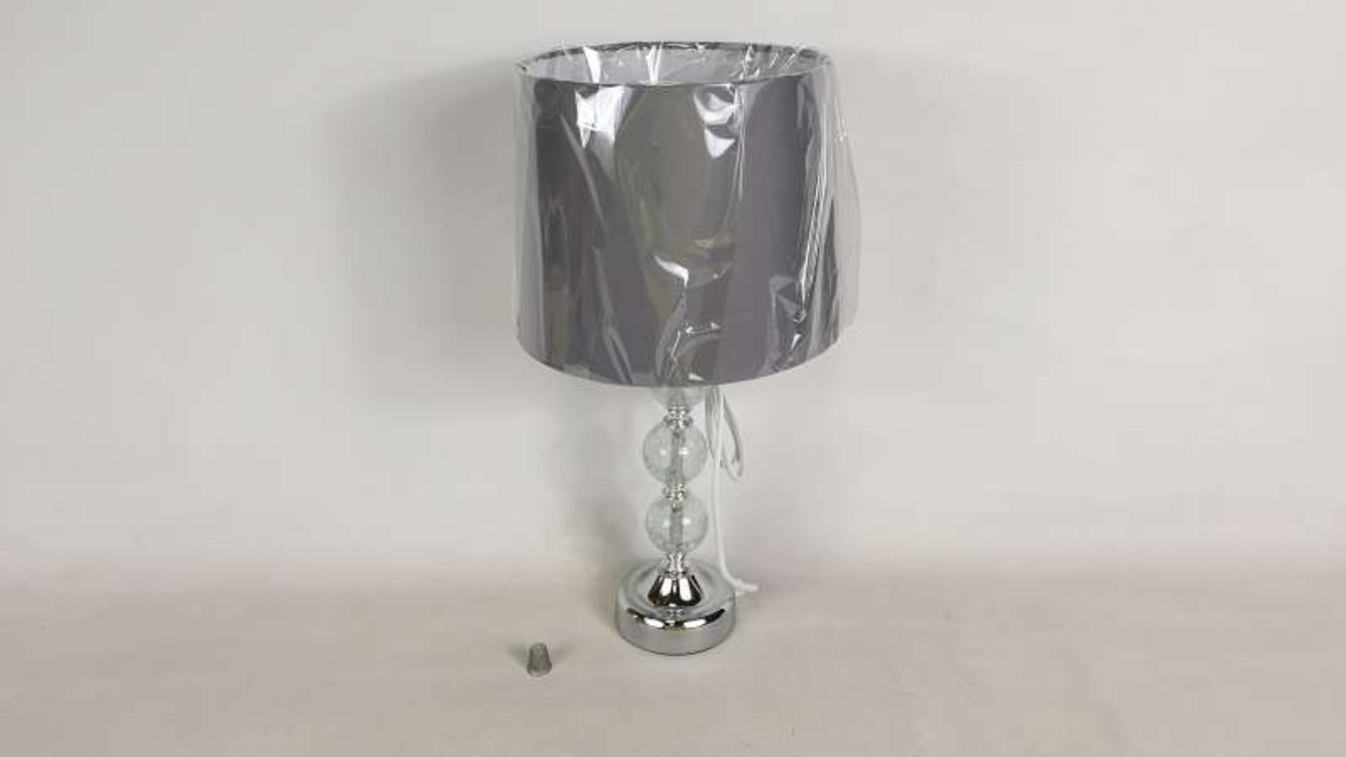 16 X BRAND NEW BOXED CRACKLE GLASS BALL TOUCH TABLE LAMPS WITH CHROME GREY SHADE IN 4 BOXES