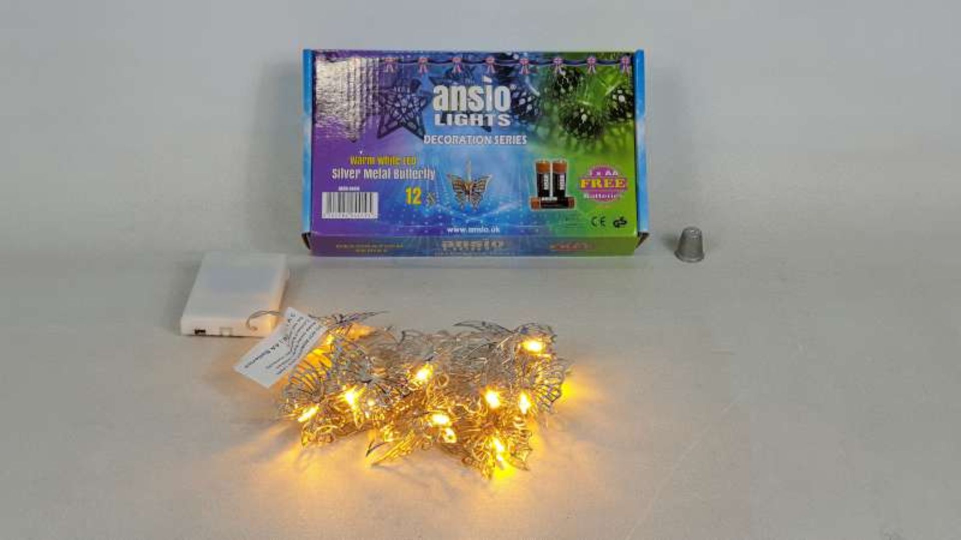 50 X BRAND NEW BOXED 12 LED BATTERY OPERATED YELLOW WARM WHITE SILVER BUTTERFLY CHRISTMAS LIGHTS (
