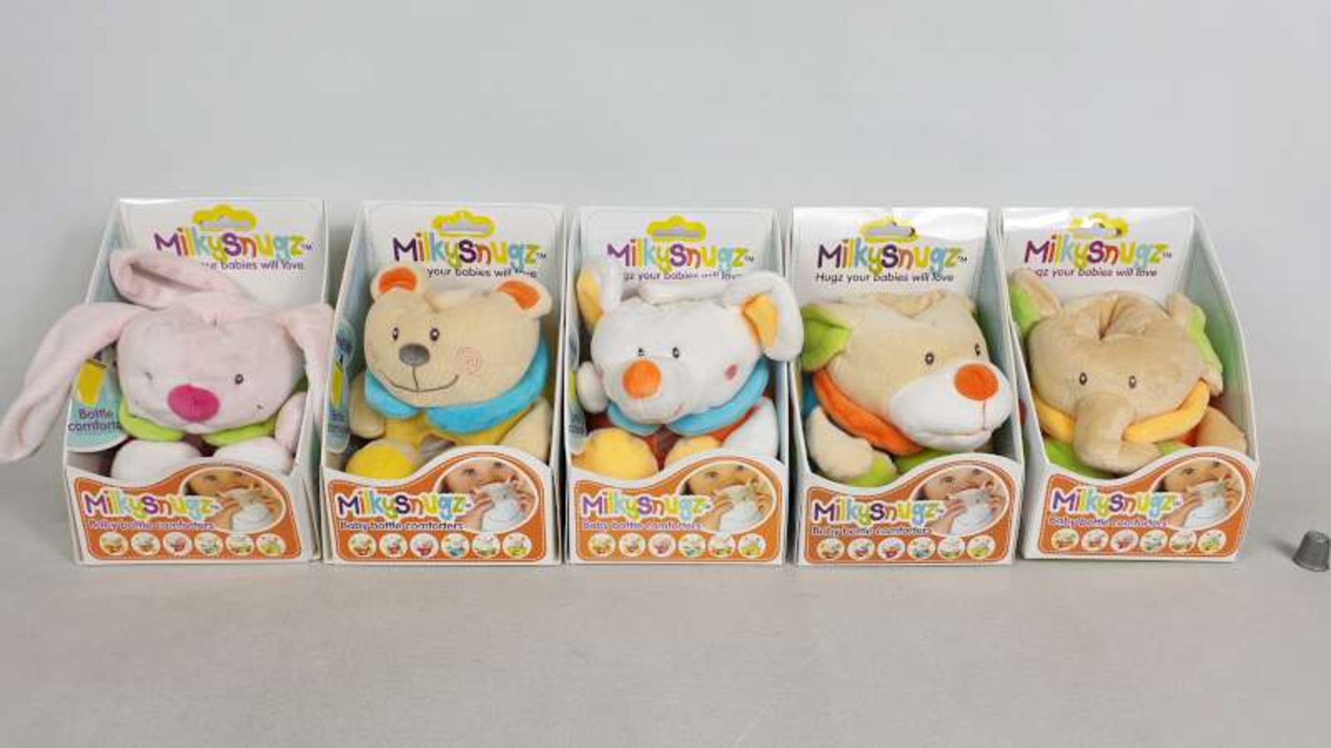 18 X BRAND NEW BOXED MILKYSNUGZ BABY BOTTLE COMFORTER INFANT SOOTHING CALMING TEDDIES DOG