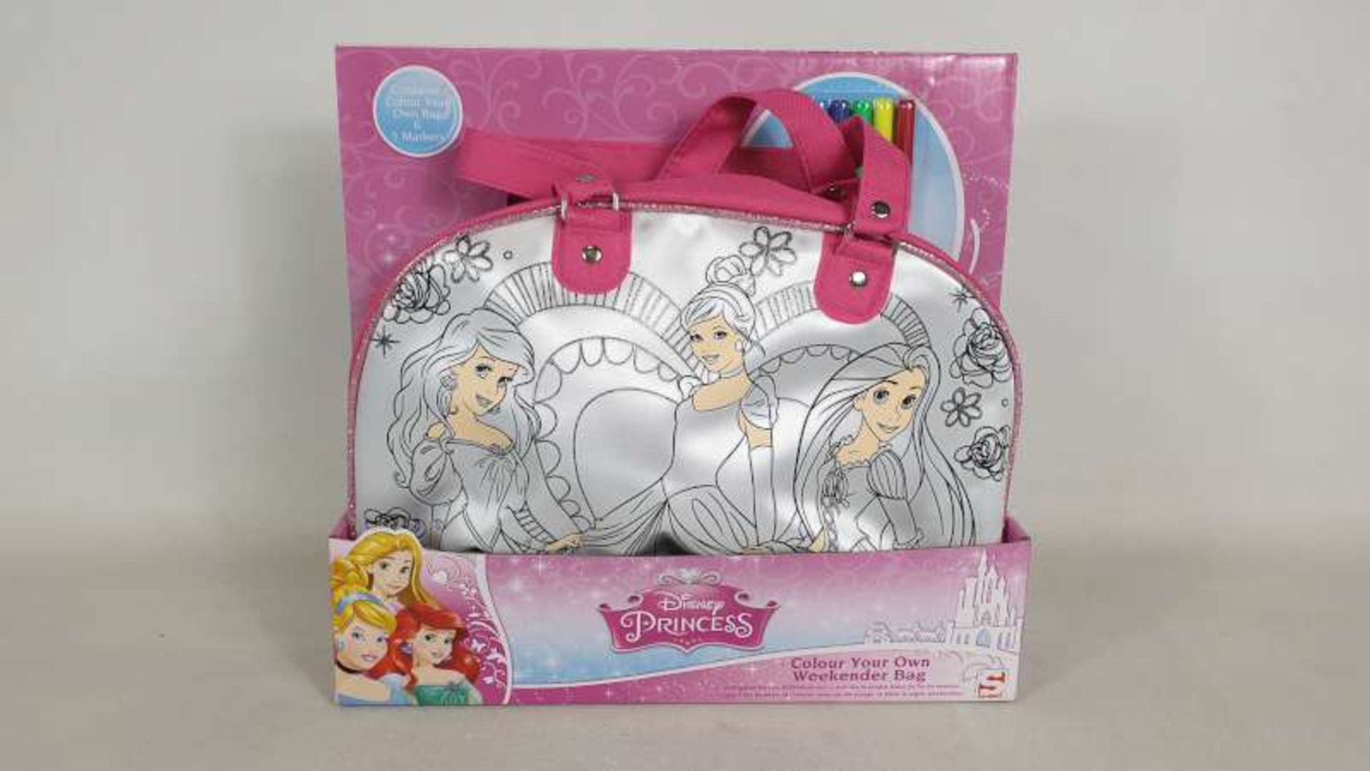 24 X BRAND NEW BOXED DISNEY PRINCESS COLOUR YOUR OWN WEEKENDER BAGS IN 4 BOXES