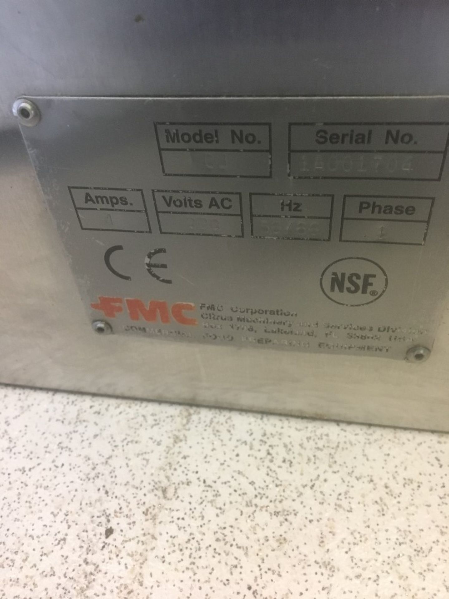 FMC Model CJ citrus juicer, Serial Number 1A001704 - Image 2 of 3