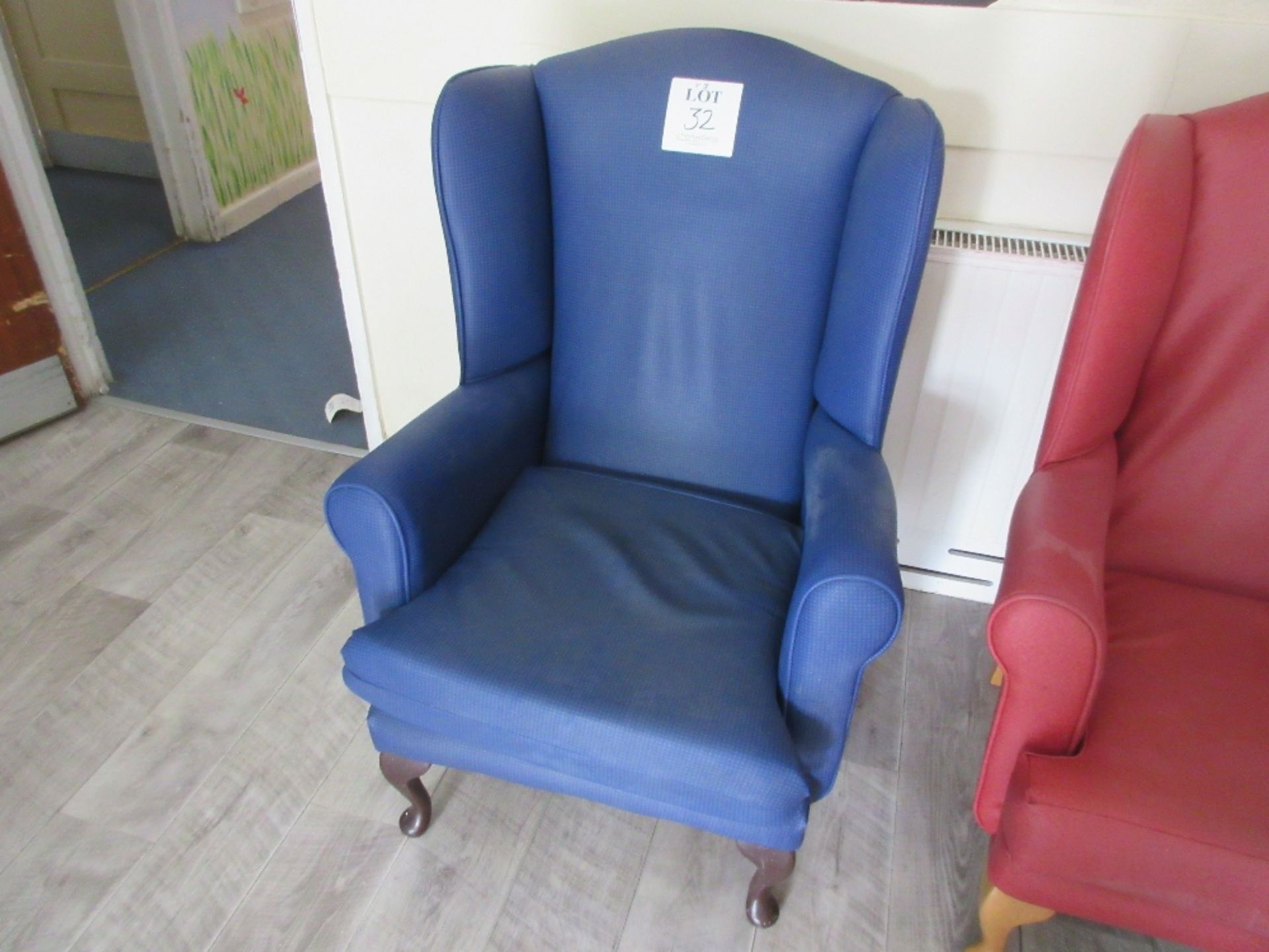 3 - Blue vinyl based armchairs
