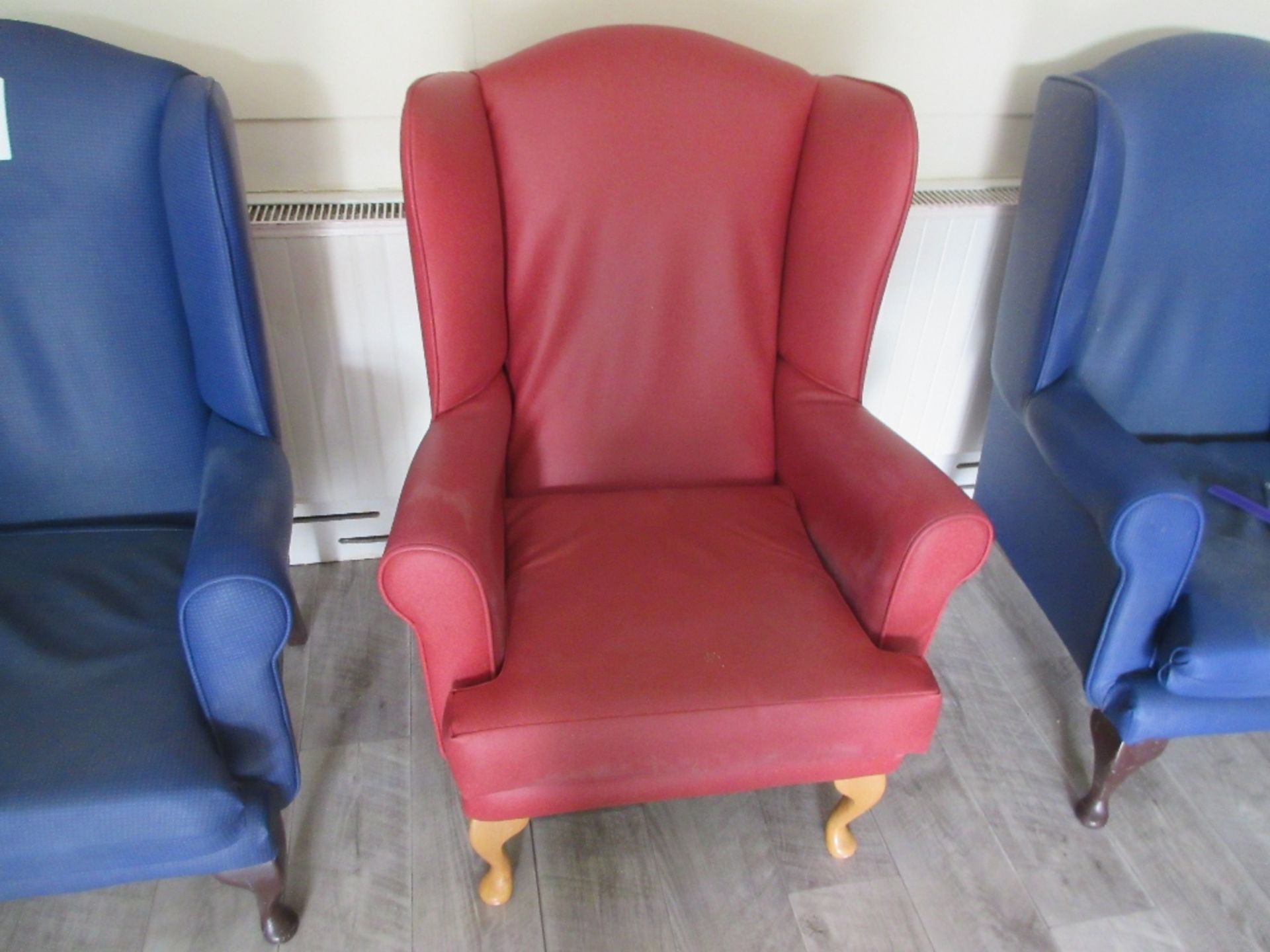 3 - Red vinyl based armchairs - Image 2 of 3