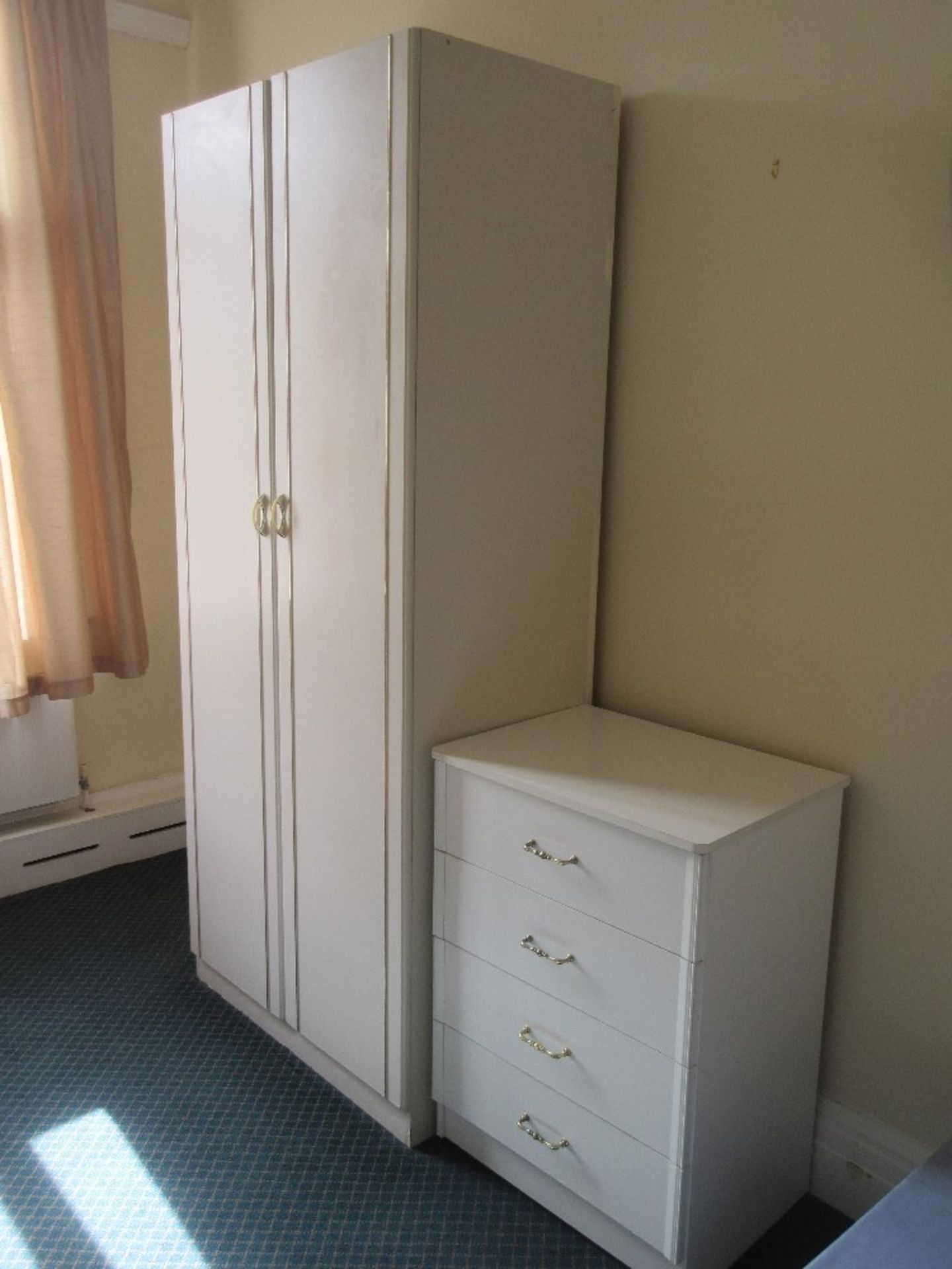 Contents of Room 12 to include bed base and mattress, commode, wardrobe, four drawer unit, mauve - Image 3 of 6