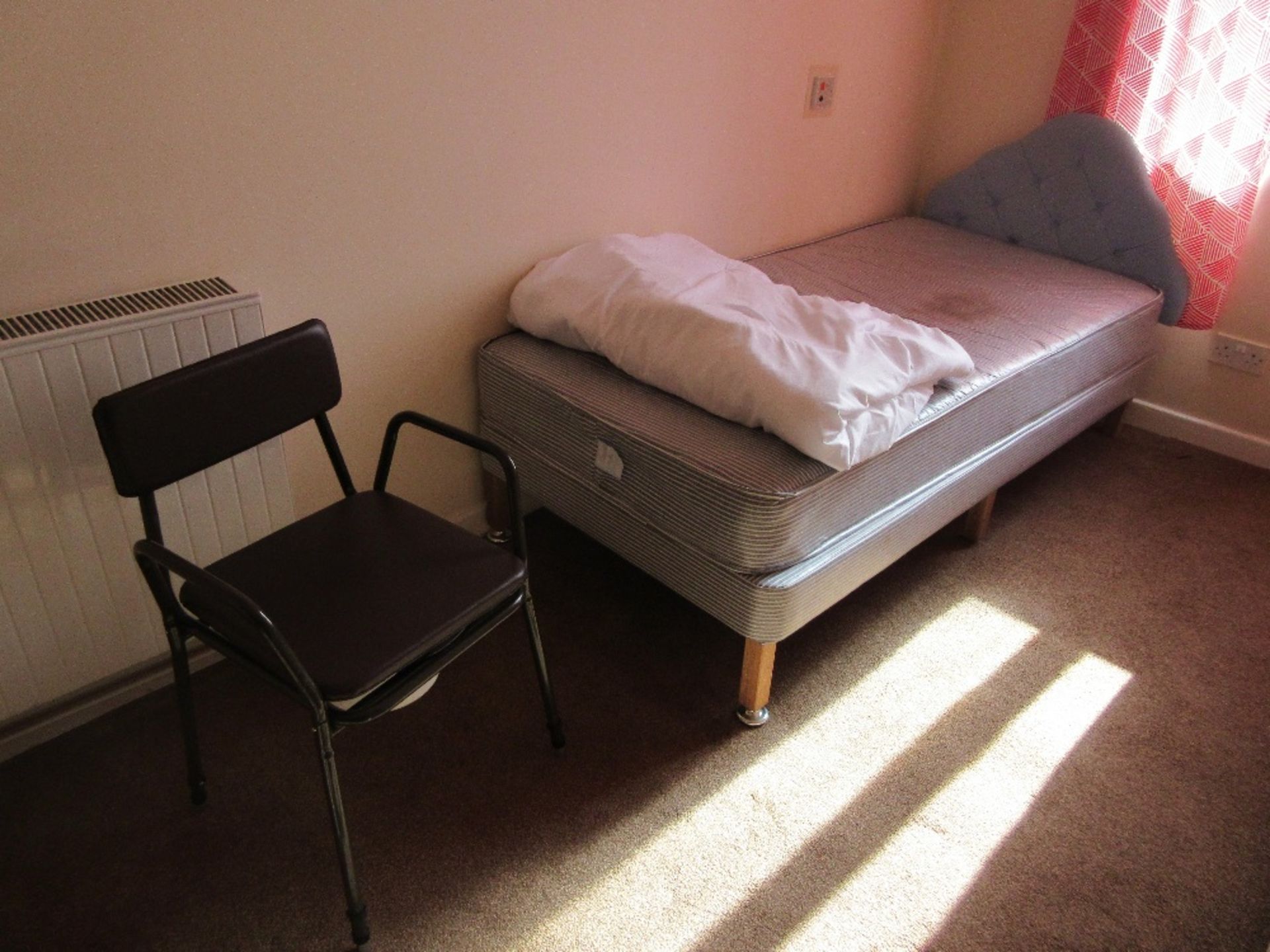 Contents of Room 13 to include bed base, mattress, glass shelf, wardrobe, three drawer unit,