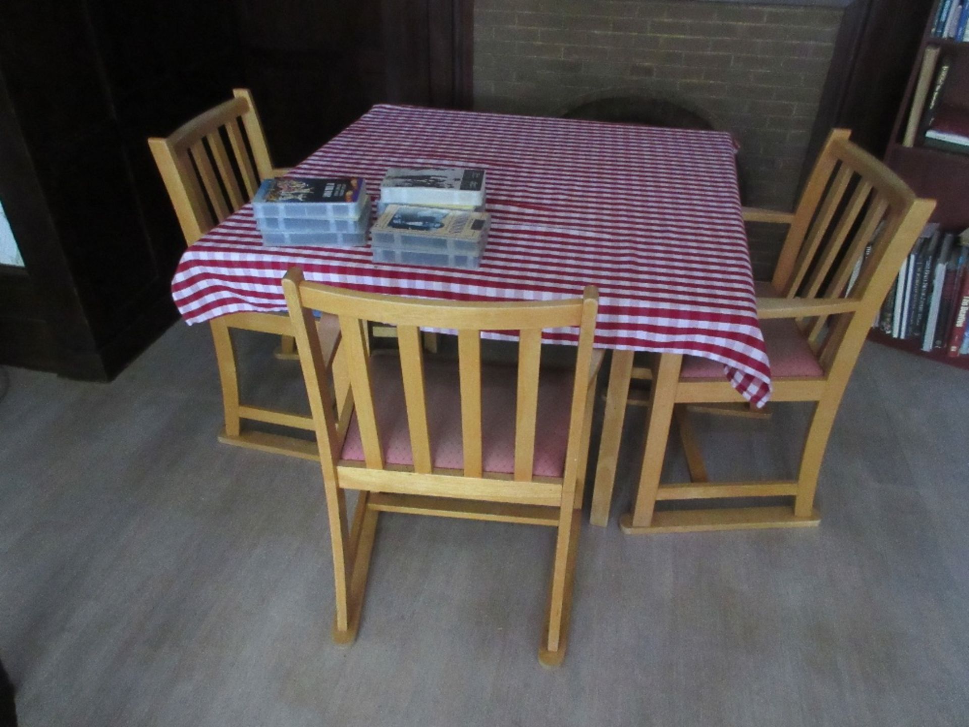 3 - Wooden topped tables with 9 wooden framed chairs with vinyl base - Image 3 of 3