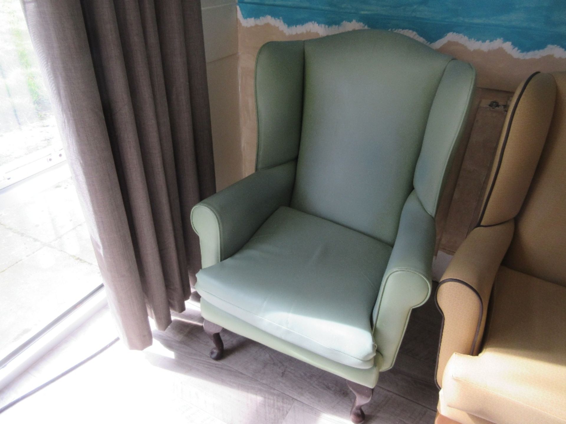 2 - Brown vinyl based armchairs and 1 green - Image 2 of 2