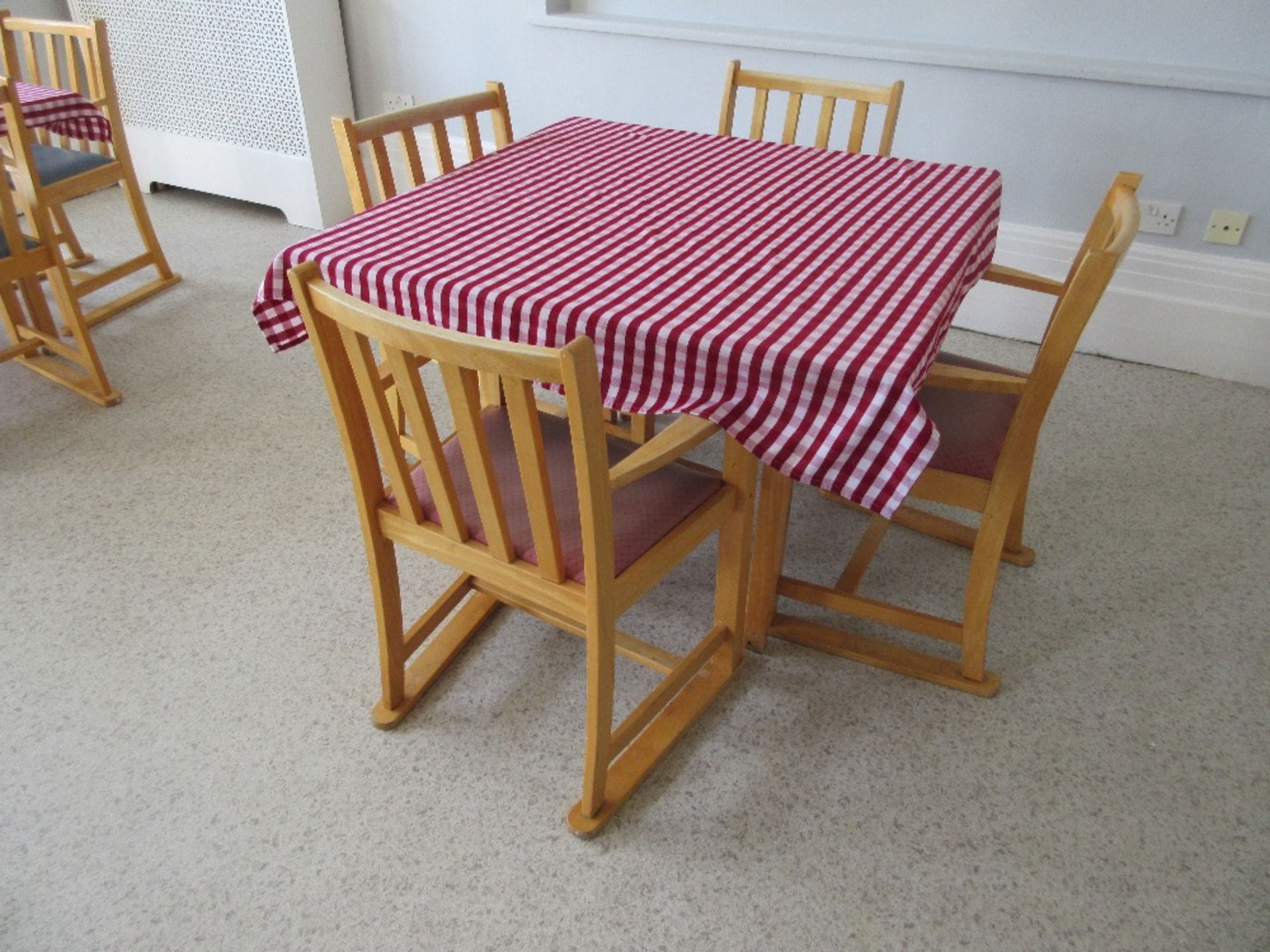 3 - Square wooden tables with 12 chairs