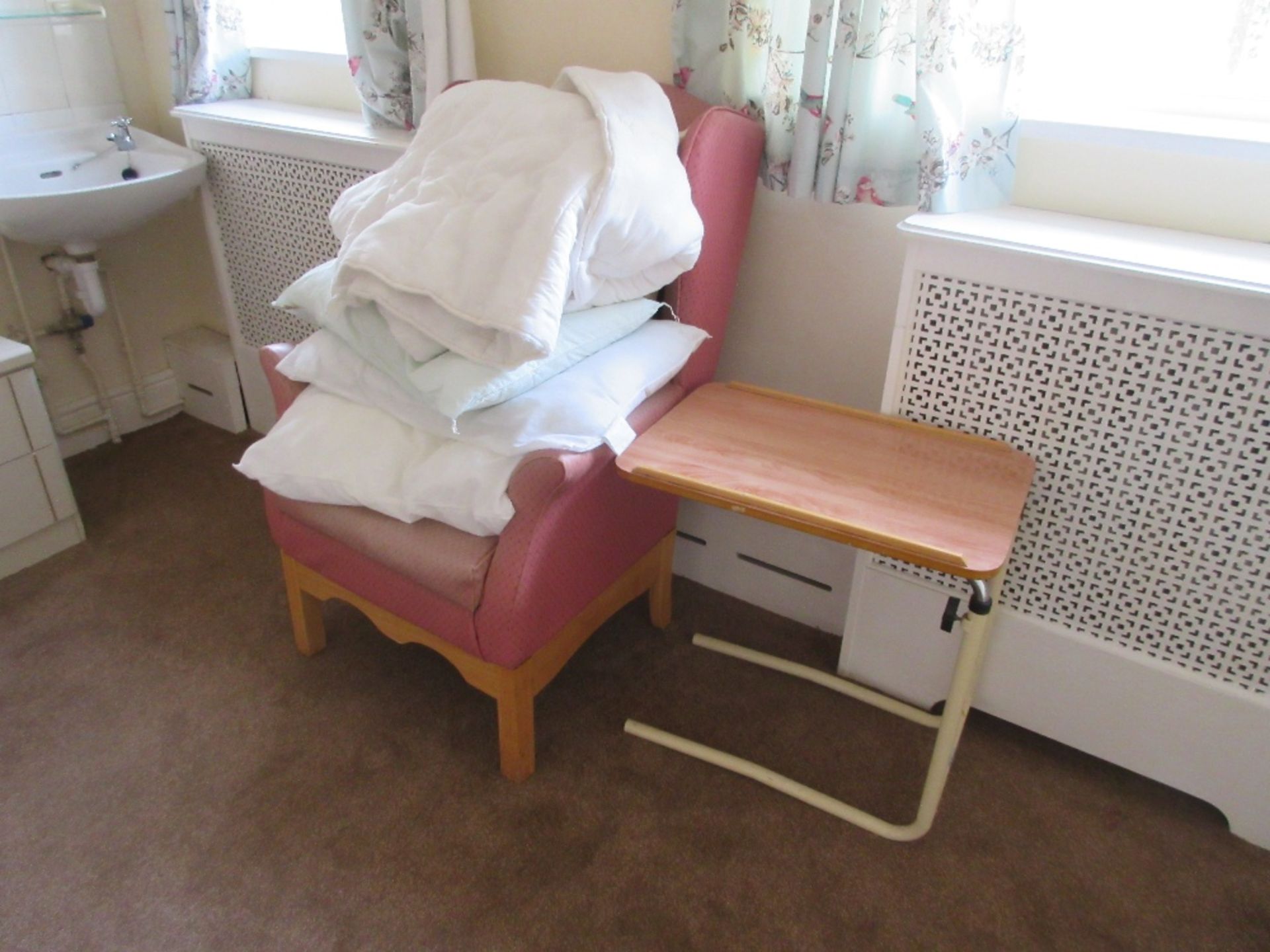 Contents of Room 7 to include: high back chair, commode, height adjusting table, wardrobe, three - Image 2 of 3