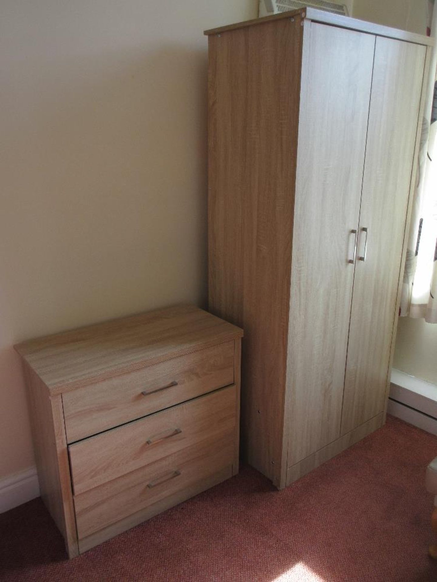 Contents of Room 11 to include: wardrobe, three drawer set, bedside cabinet, commode, bed base and - Image 2 of 6