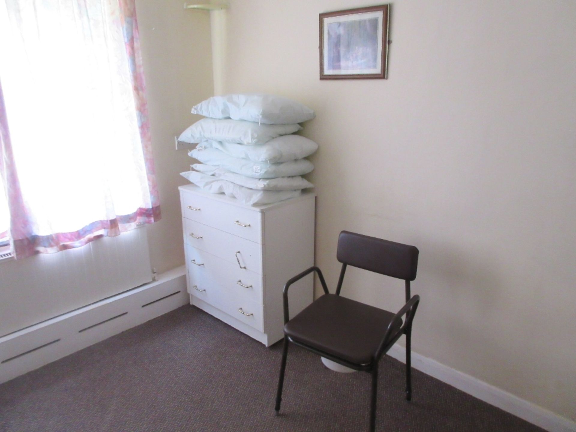 Contents of room 27 to include: 4 chest of drawers, commode and remaining items and 8 folding