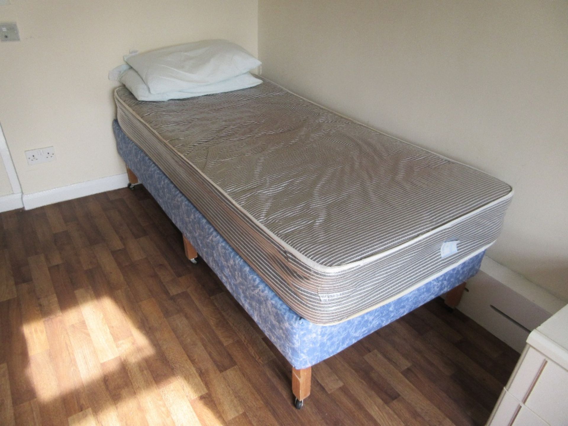 Contents of Room 31 to include: bed base and mattress, chair, 3 chest of drawers, 2 bedside tables