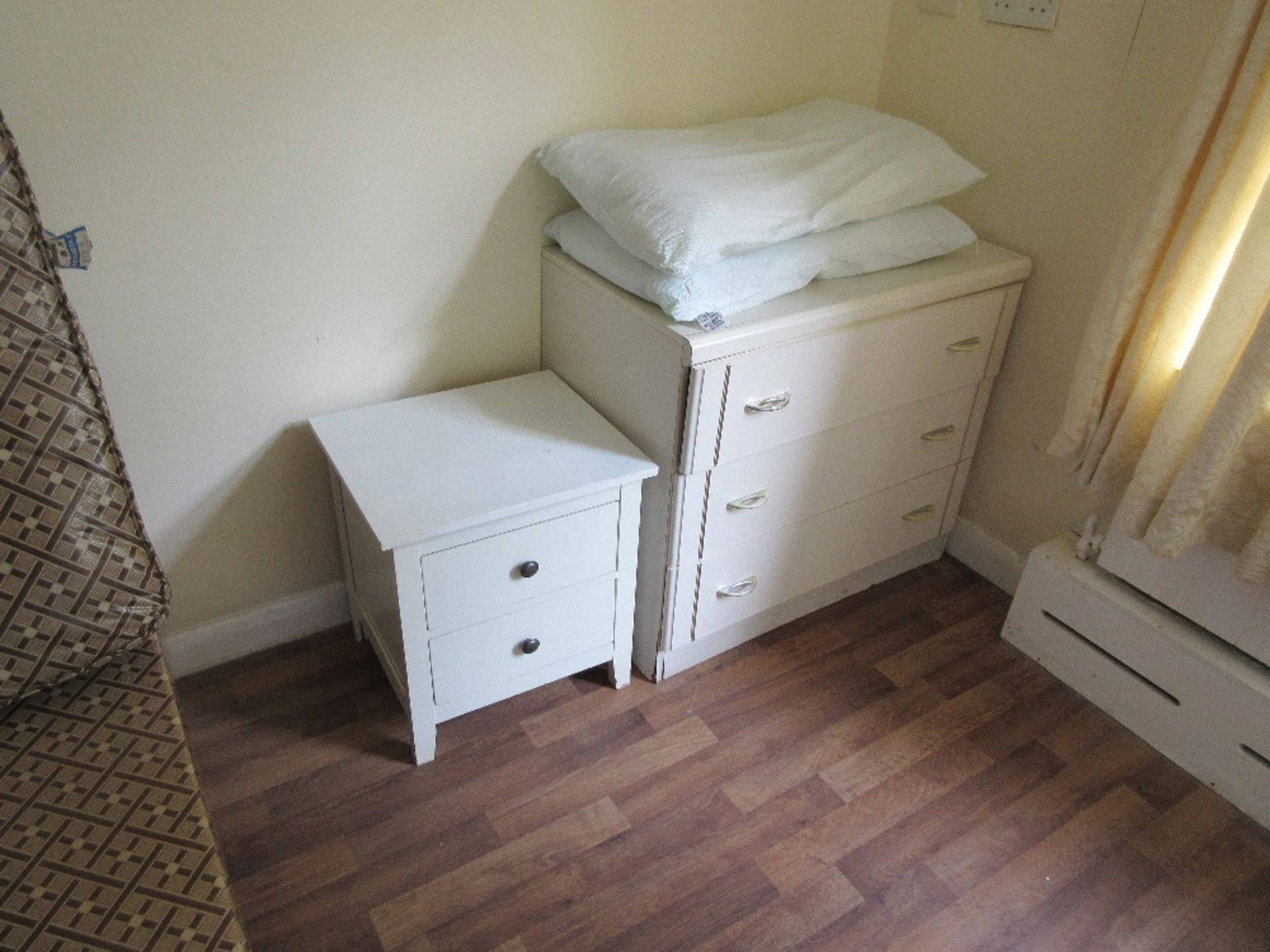 Contents of room 24 to include: bed base and mattress, bedside table, 3 chest of drawers and - Image 2 of 4