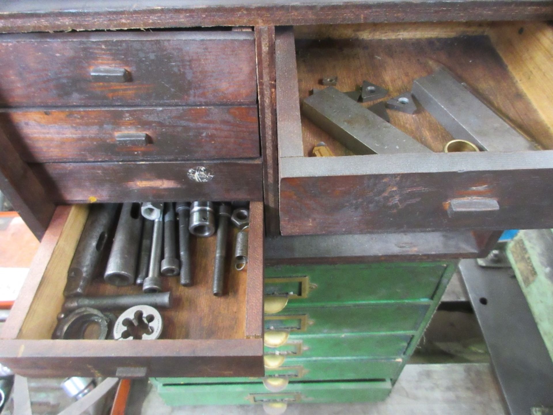 Small wooden cabinet containing various nuts bolts and various blocks - Image 3 of 3