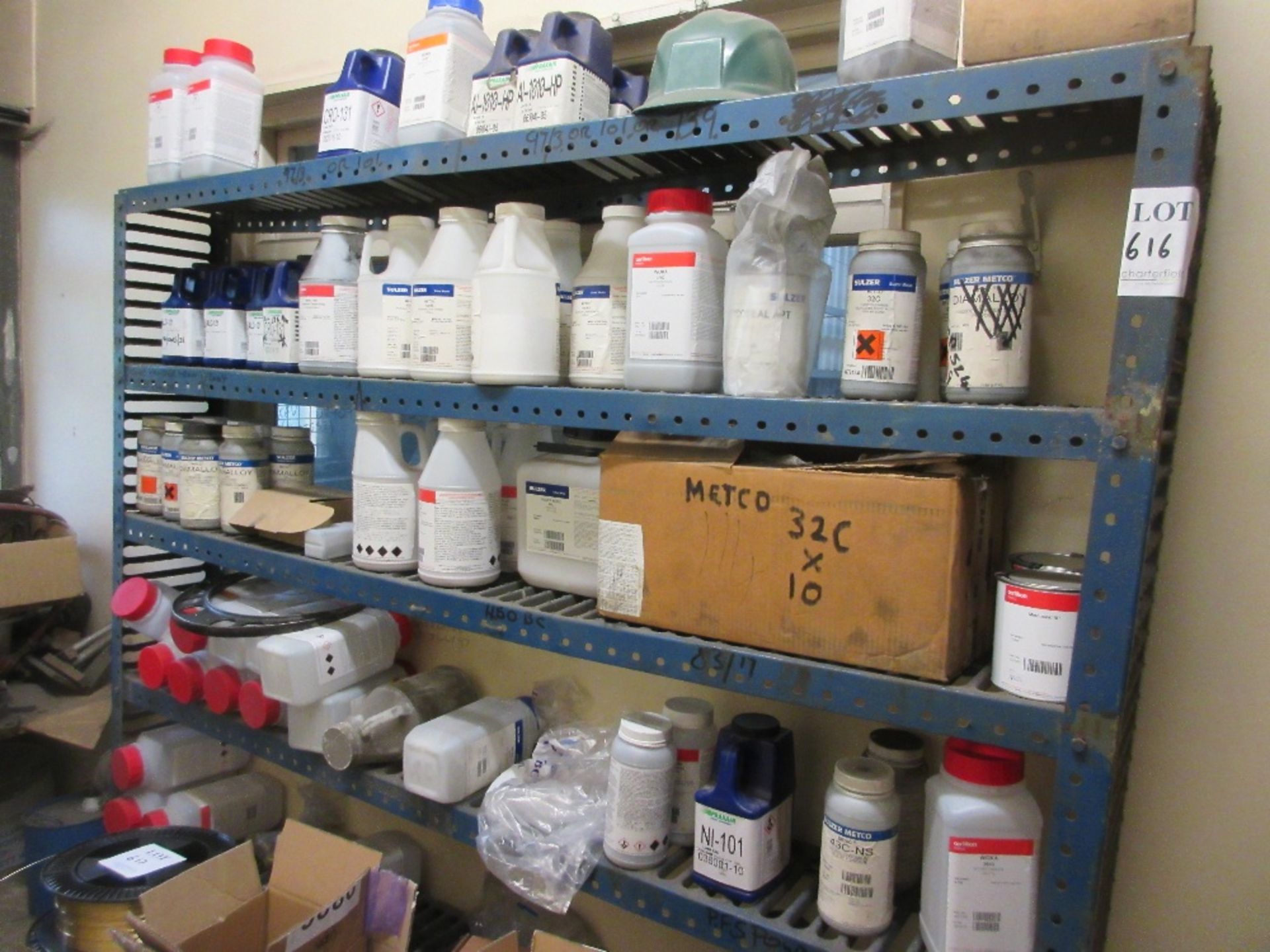 Steel shelving containing large quantity of spray powders