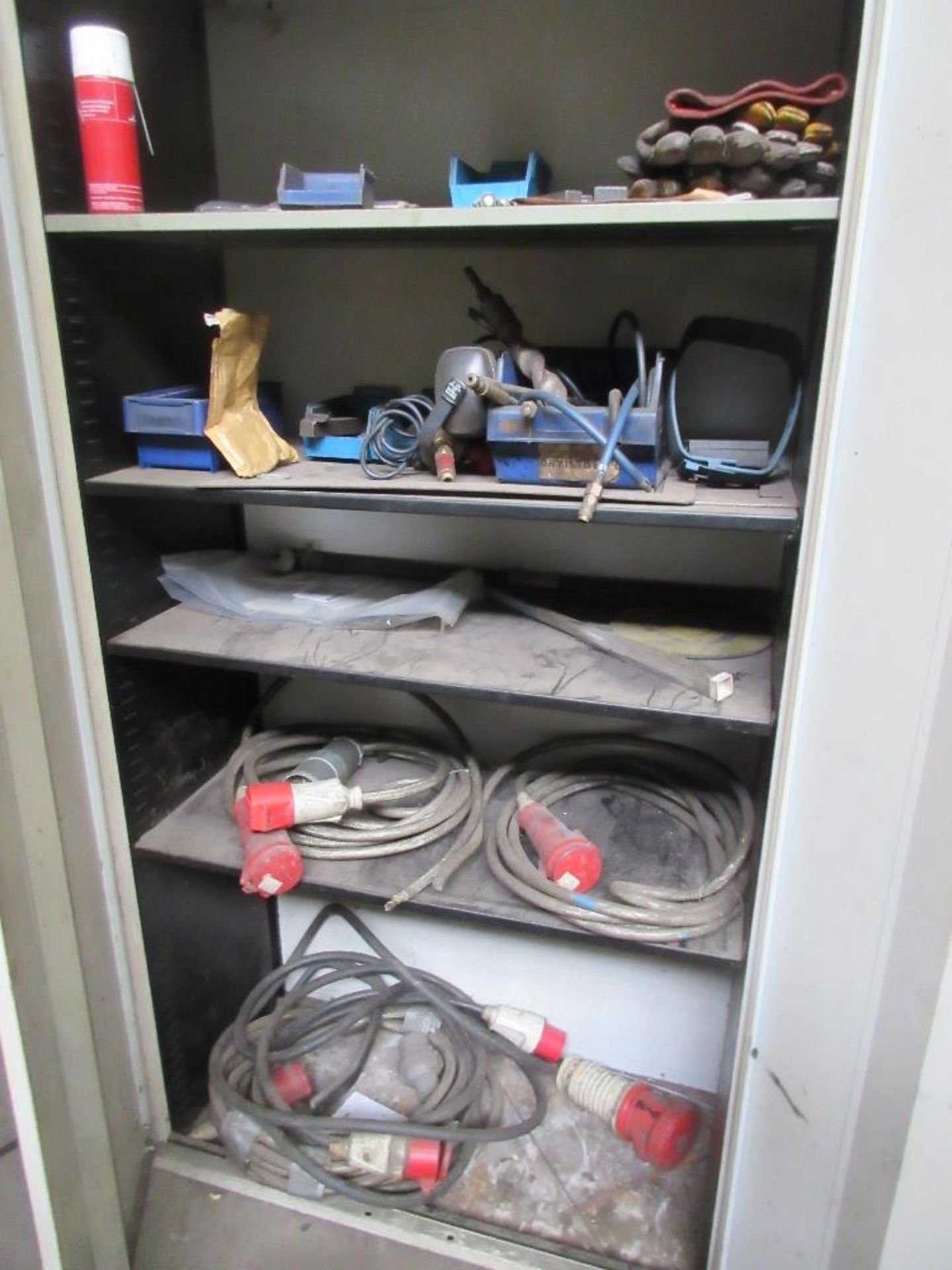 Steel cabinet 960 x 450 x 1800m and contents including electrical cable and sockets - Image 2 of 2