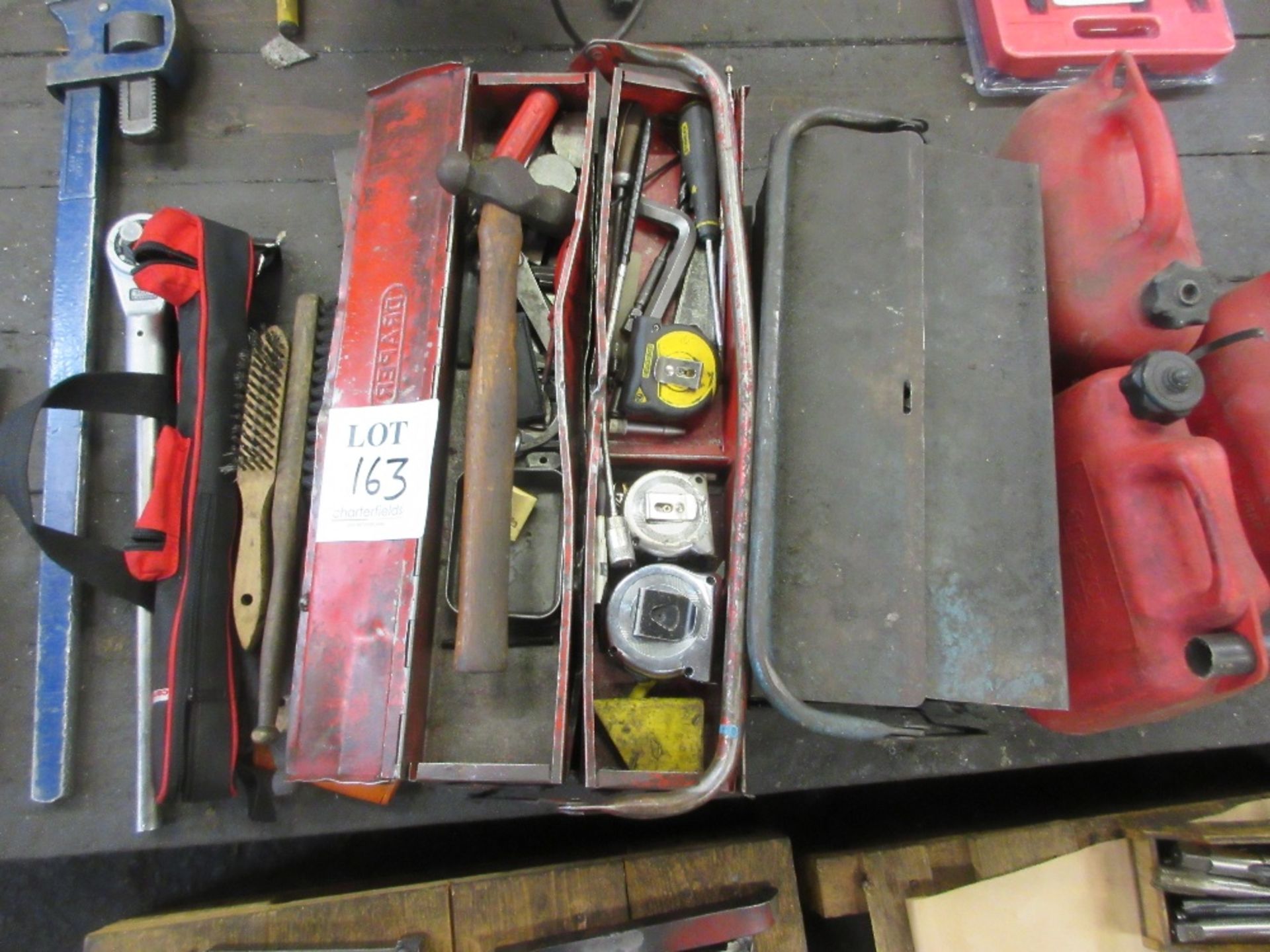 Two tool boxes complete with hand tools including 2 - torque wrenches and record clamp and jerry