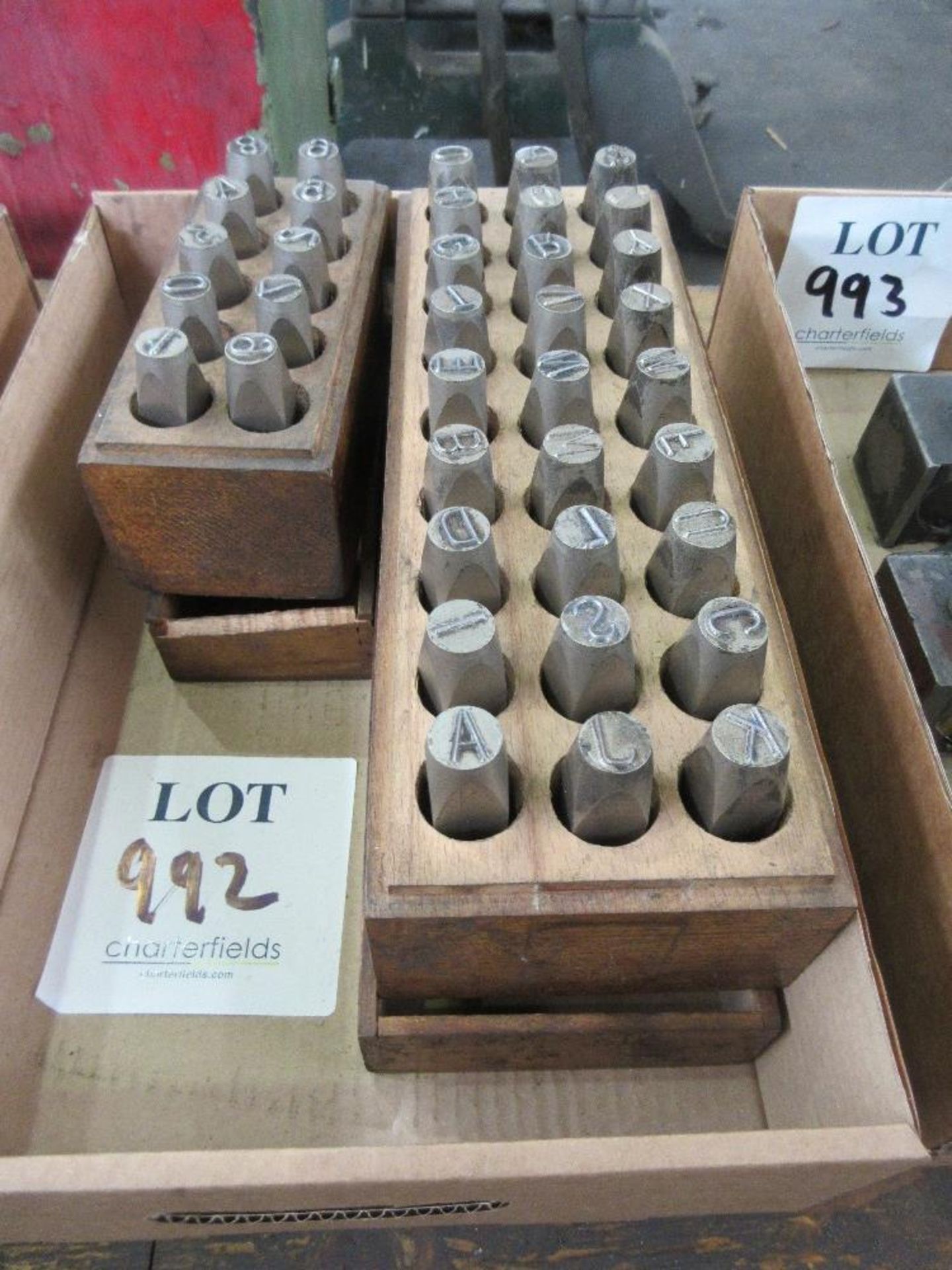 Box of letter and number stamps