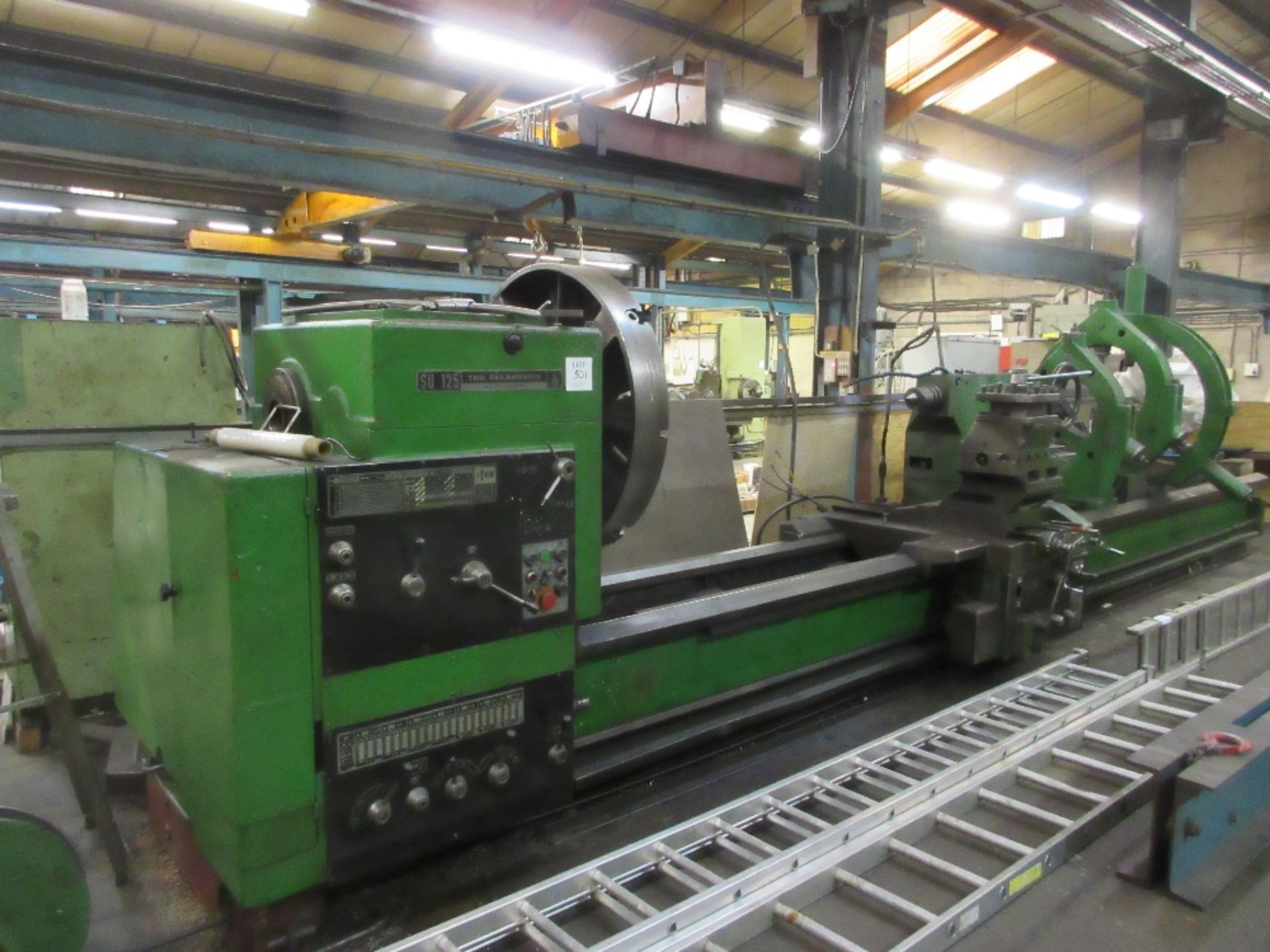 TOS Celakovice SU125 centre lathe with grinding and polishing attachment . 30" swing x 20ft