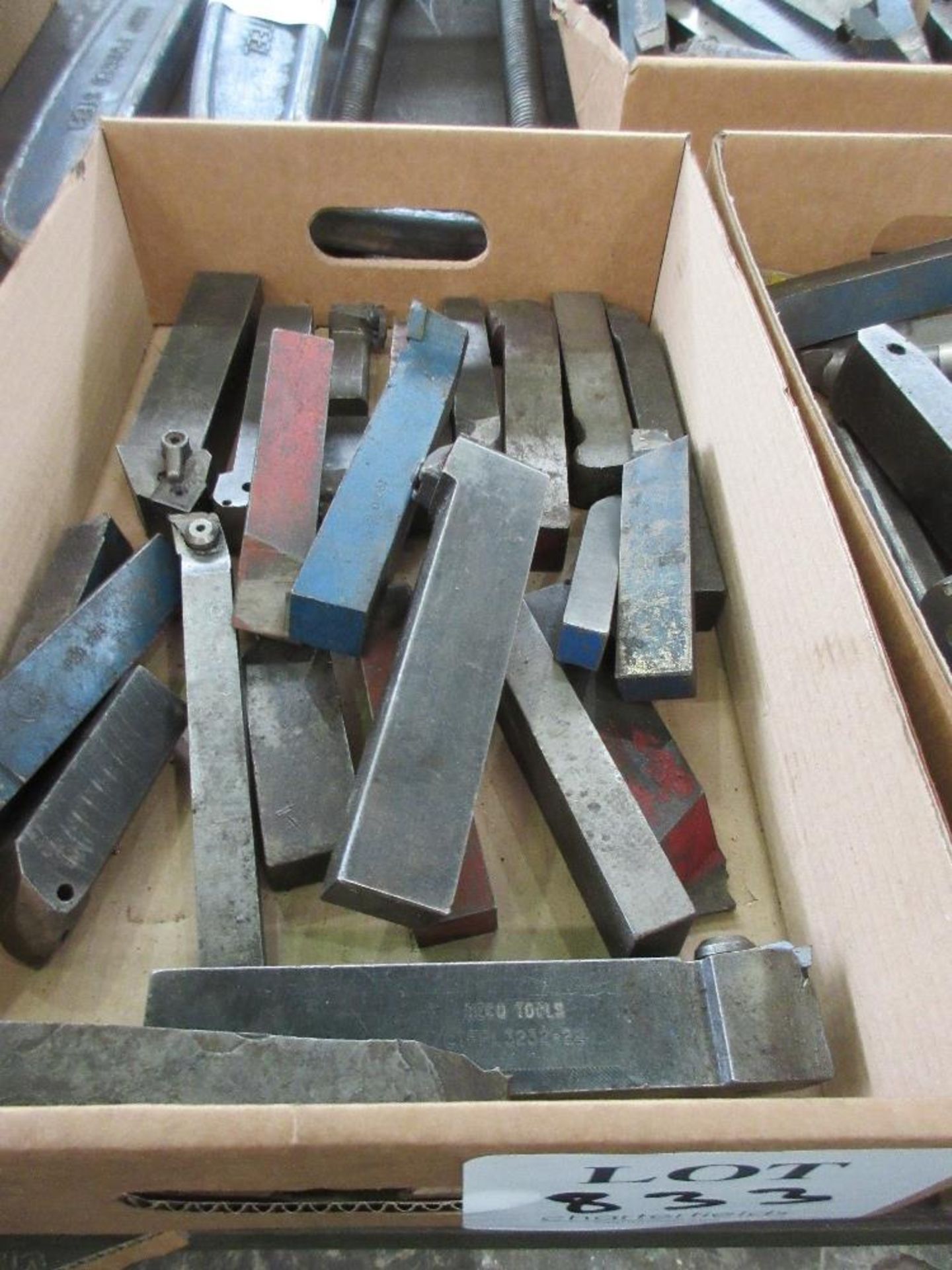 Box of various lathe cutting tools