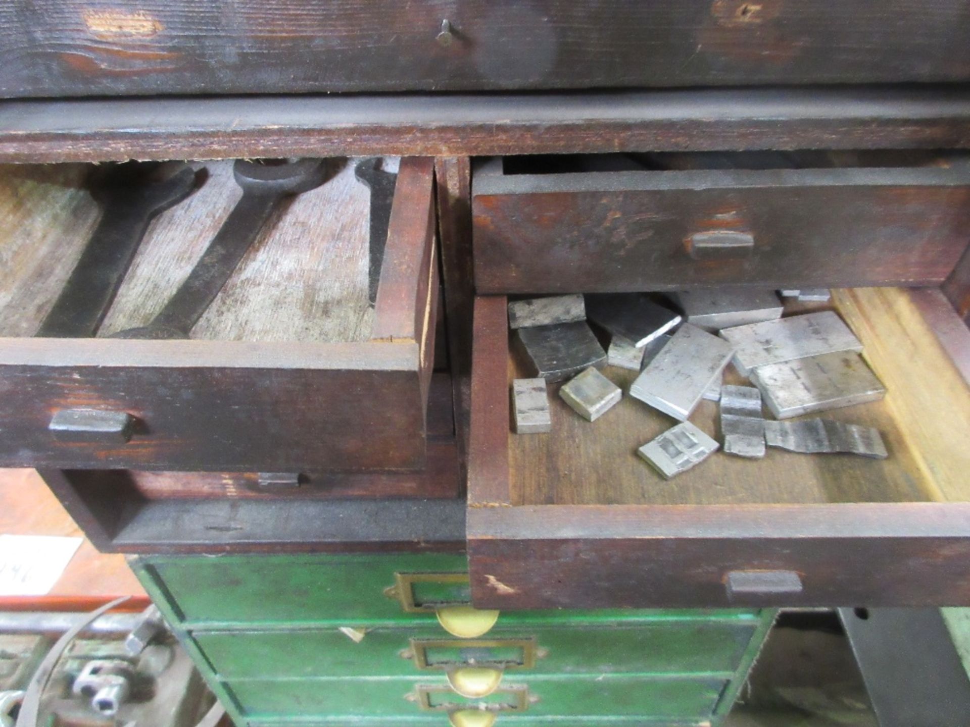 Small wooden cabinet containing various nuts bolts and various blocks - Image 2 of 3