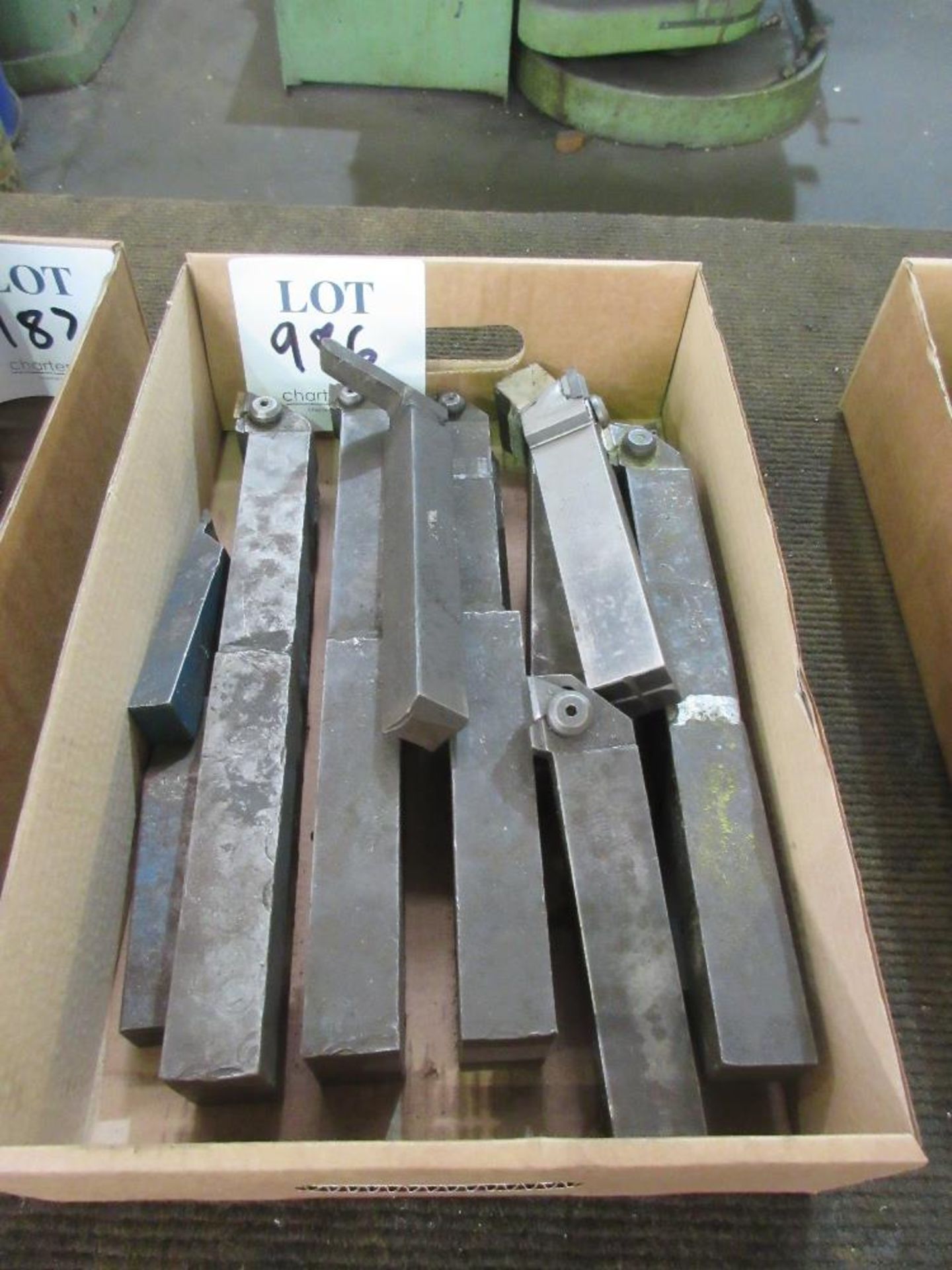 Box of various lathe cutting tools