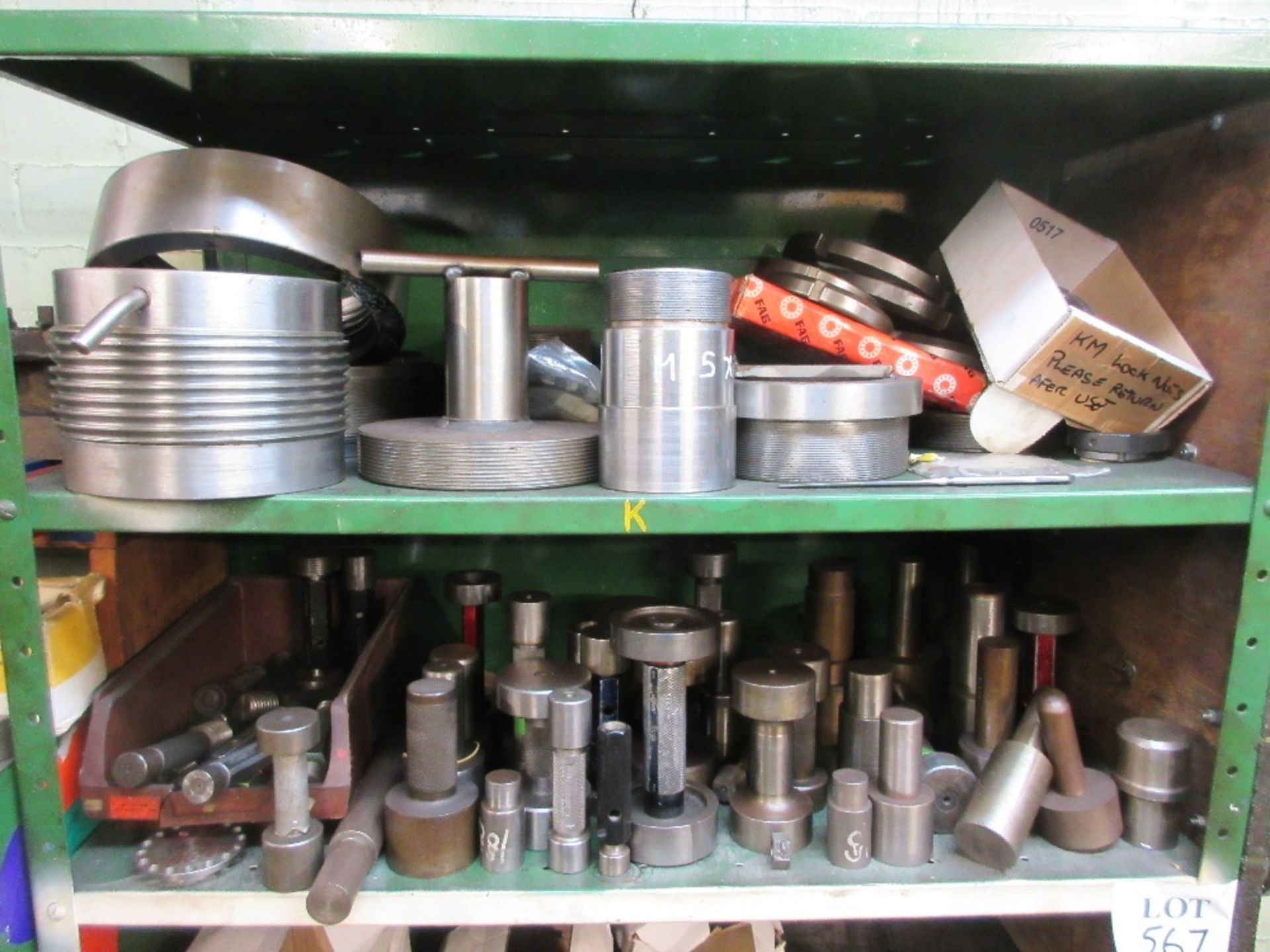 Steel shelf unit containing various gauges, boxes of nails, screws and KM locknuts - Image 2 of 6