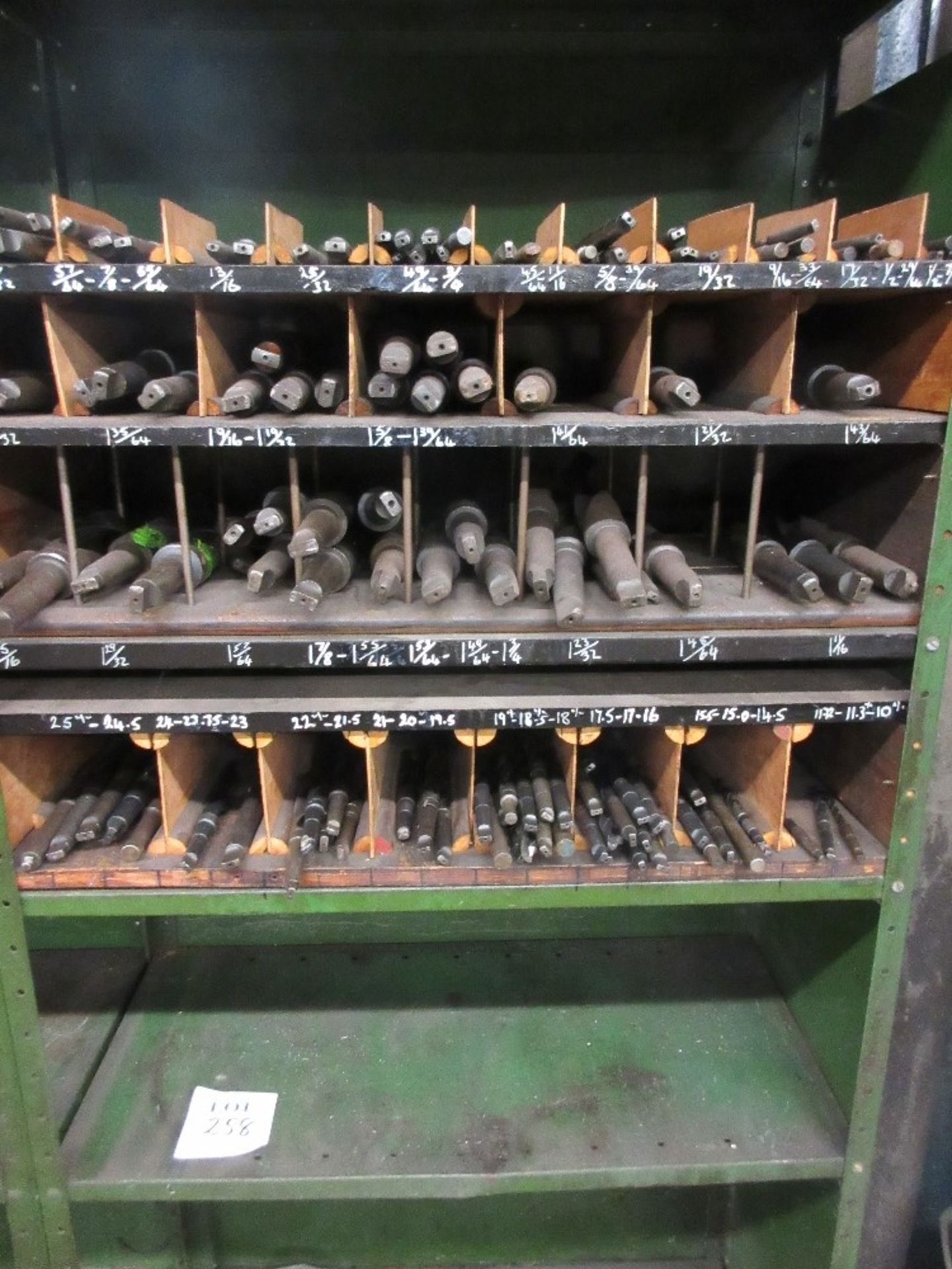 Cabinet containing large quantity of various Morse taper twist drills