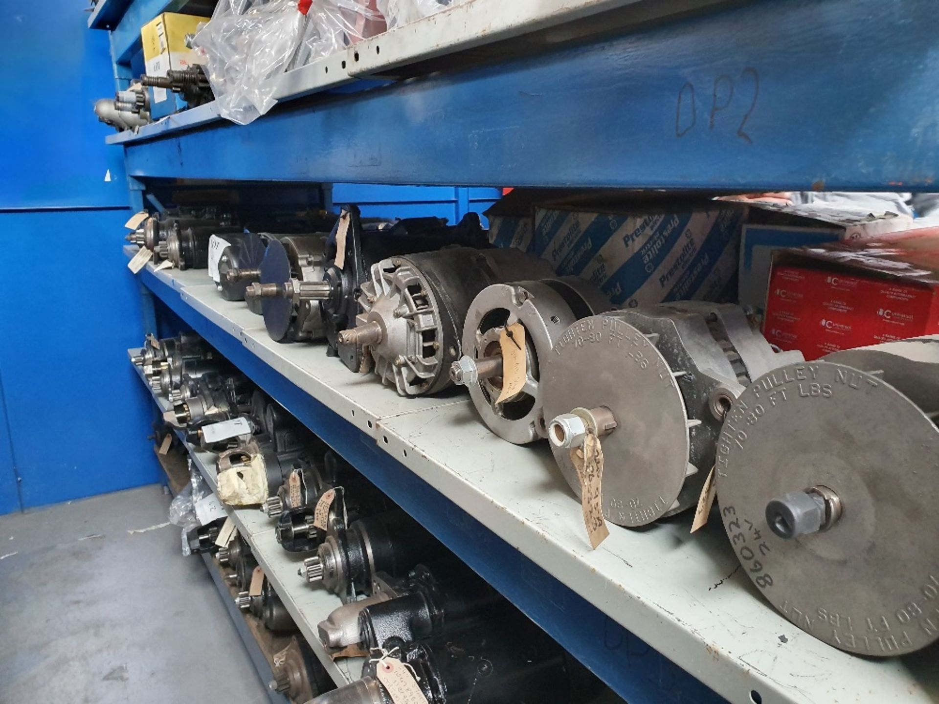 Shelf containing 15 alternators