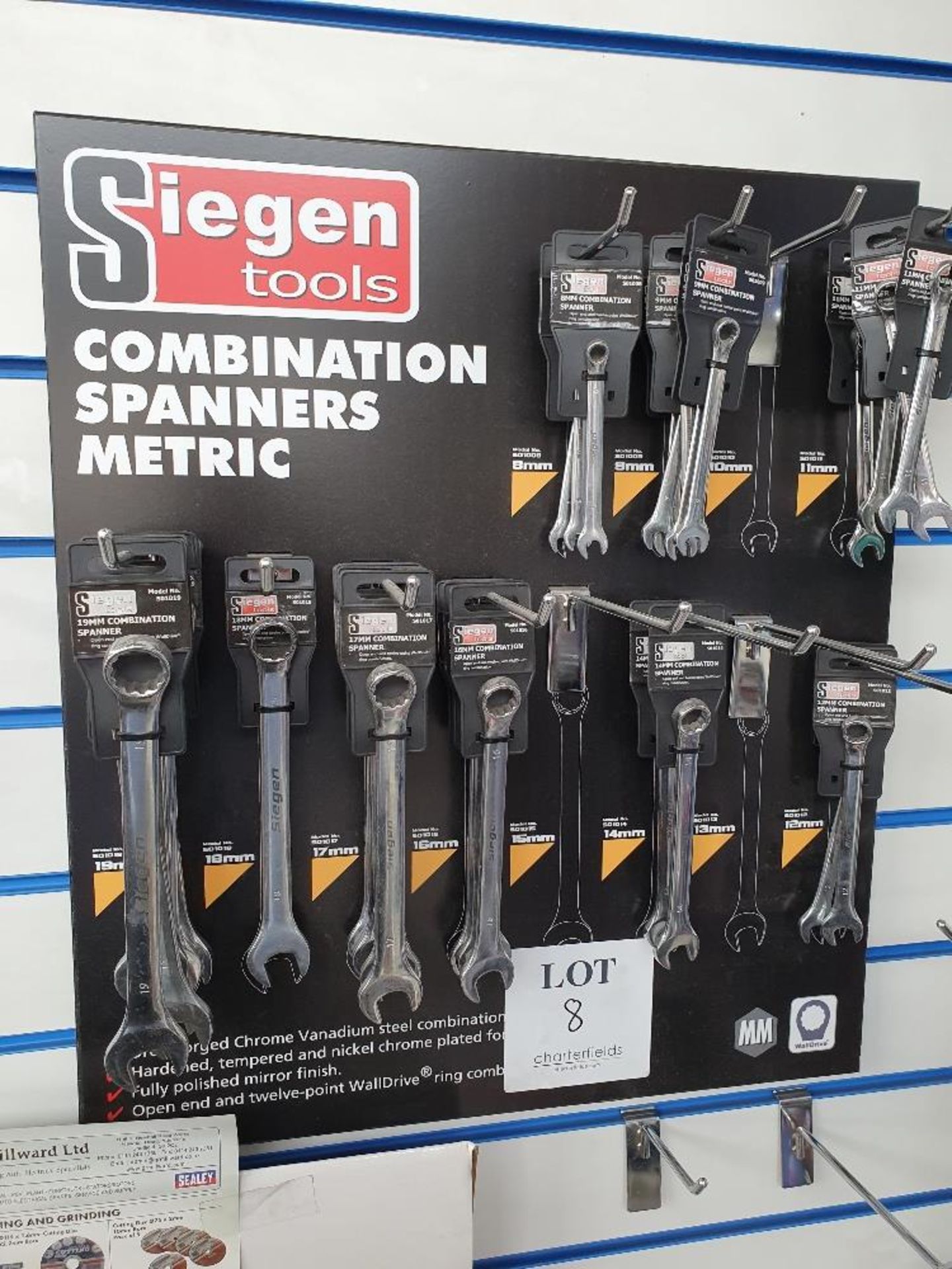 Rack of Siegen tools metric combination spanners