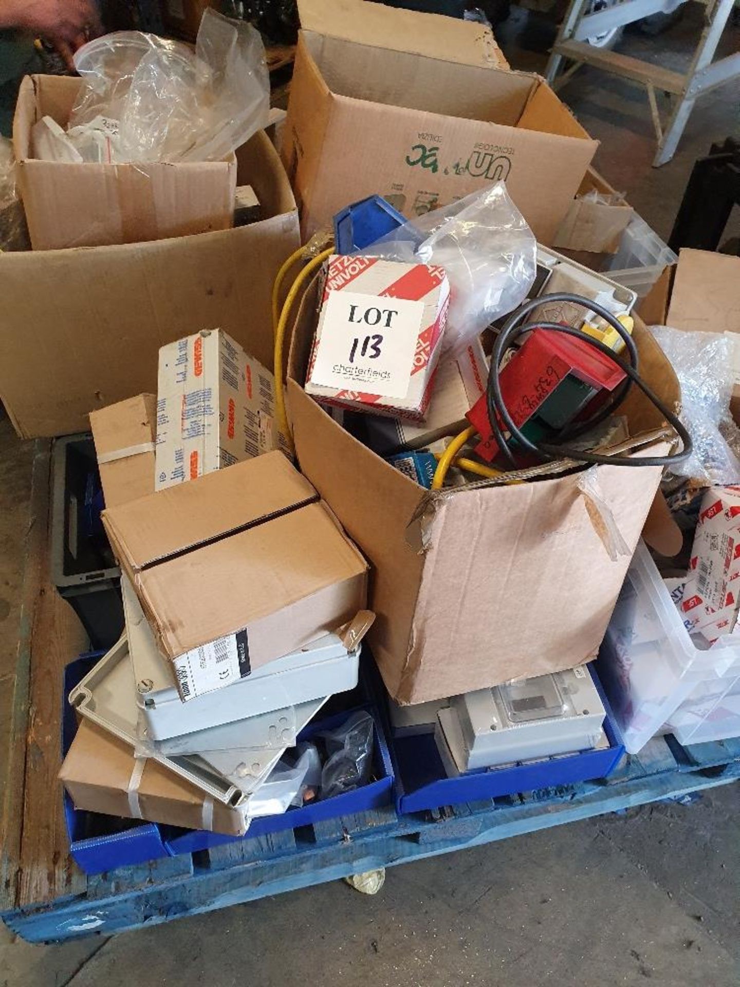 Pallet of mixed electrical components (£5.00 loading charge)