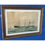 Watercolour by Reuben Chappell of SS Yewdale of Liverpool, in wooden frame, frame size 28" x 20" (