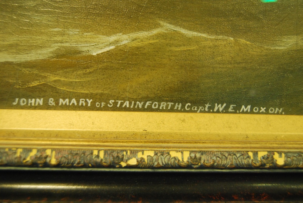 Oil painting by Reuben Chappell of John & Mary of Stainforth, Captain W E Moxon, in wooden frame. - Image 4 of 4