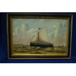 Oil painting by Reuben Chappell of LHB of Grimsby, Captain Matthews, in wooden frame.