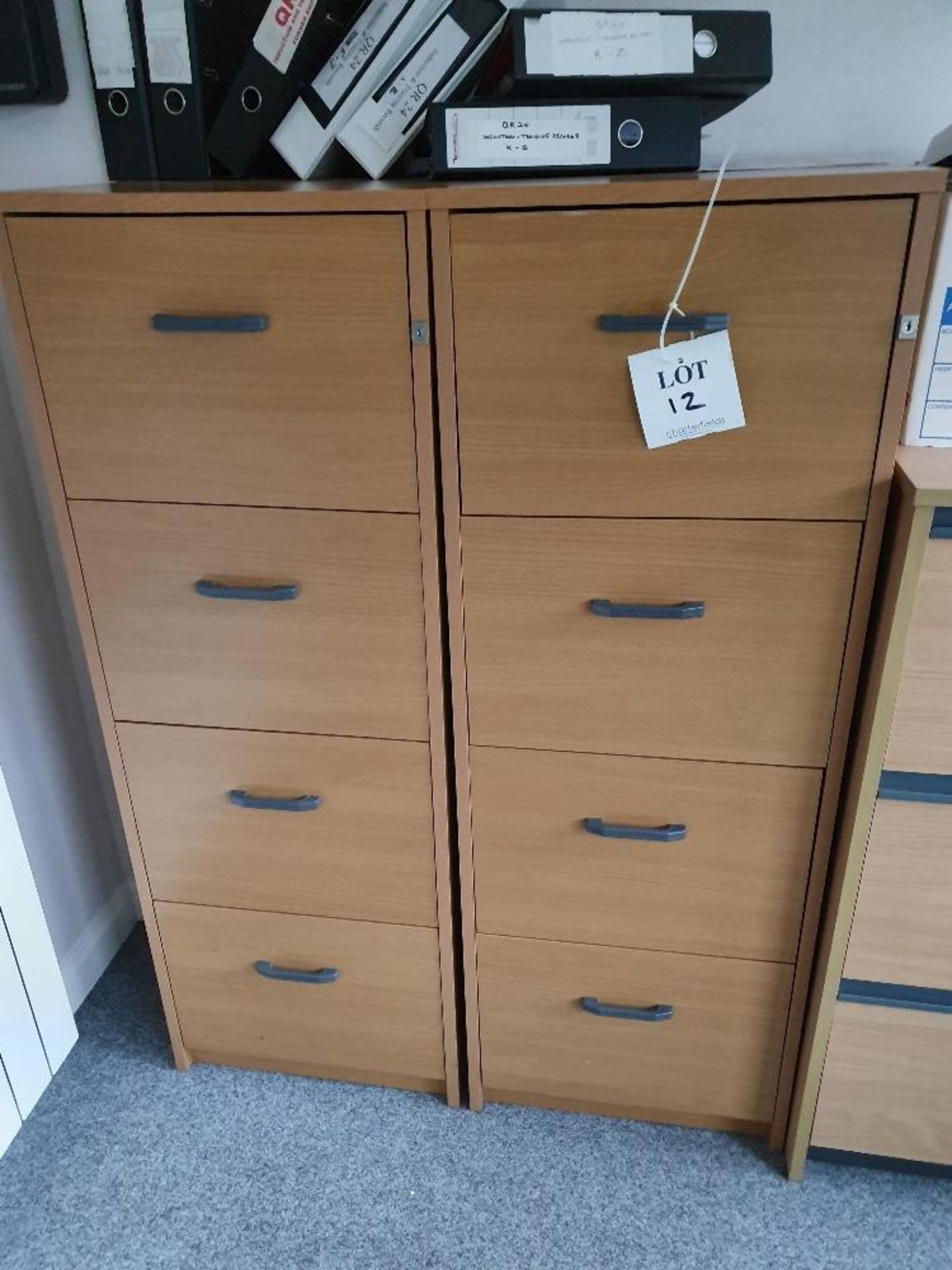 2 - Wooden filing cabinets, all containing four drawers