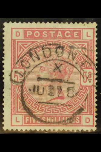 GB.QUEEN VICTORIA 1883-84 5s rose on blued paper, SG 176, used with London hooded circle postmark,
