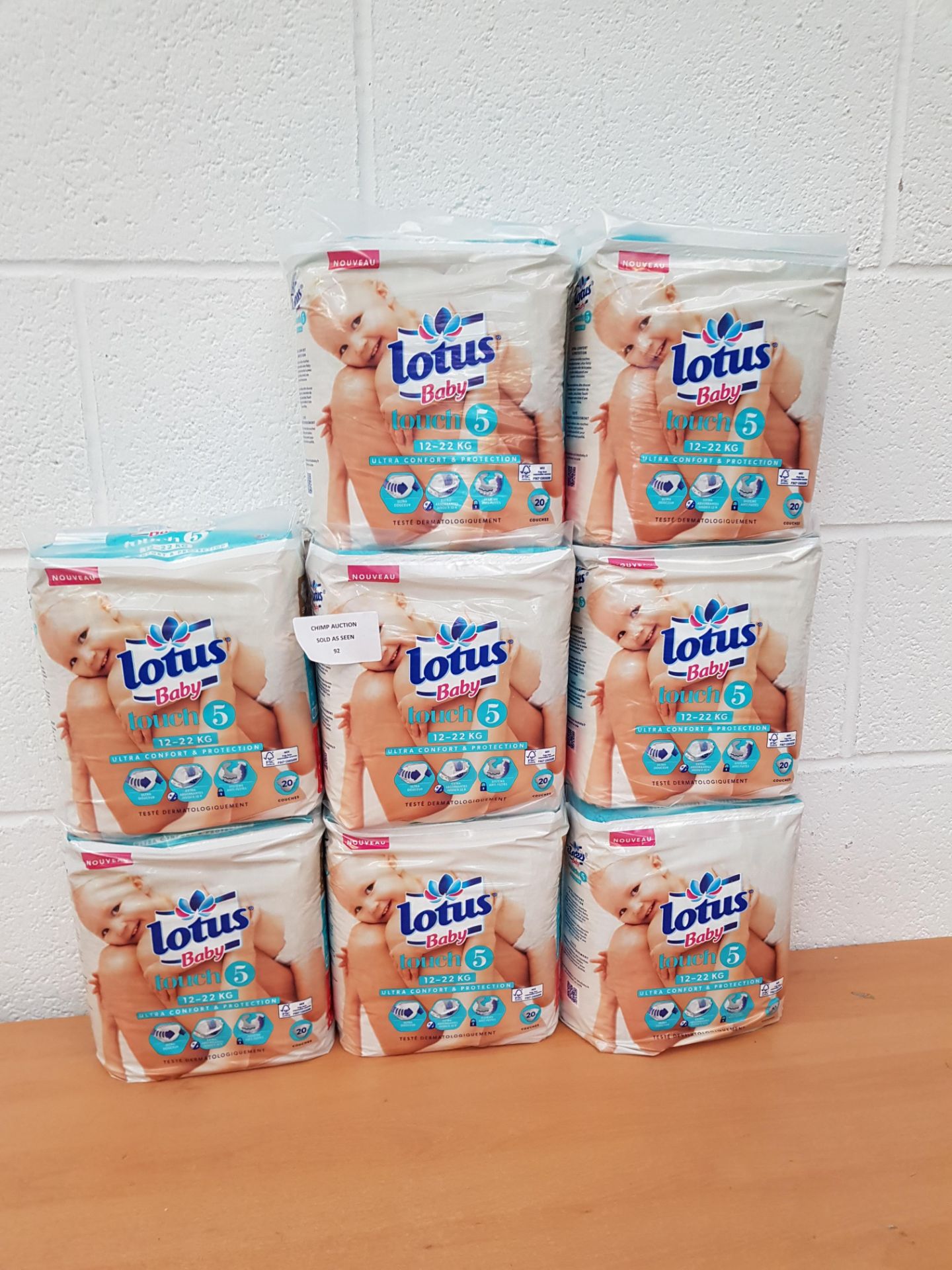 8x Brand new Lotus Baby Touch Size 5 Nappies