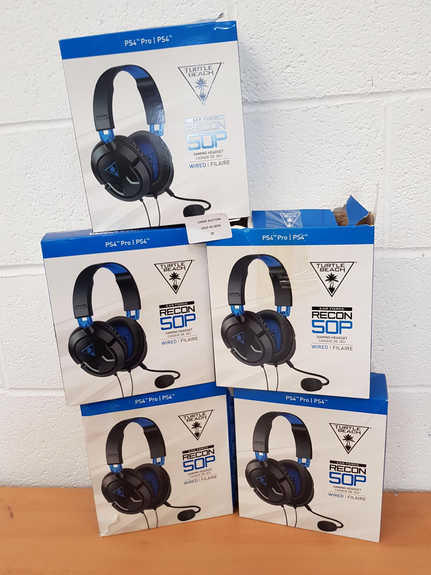 Joblot of 5X TurtleBeach Recon 50P Sony PS4 gaming headsets RRP £300.
