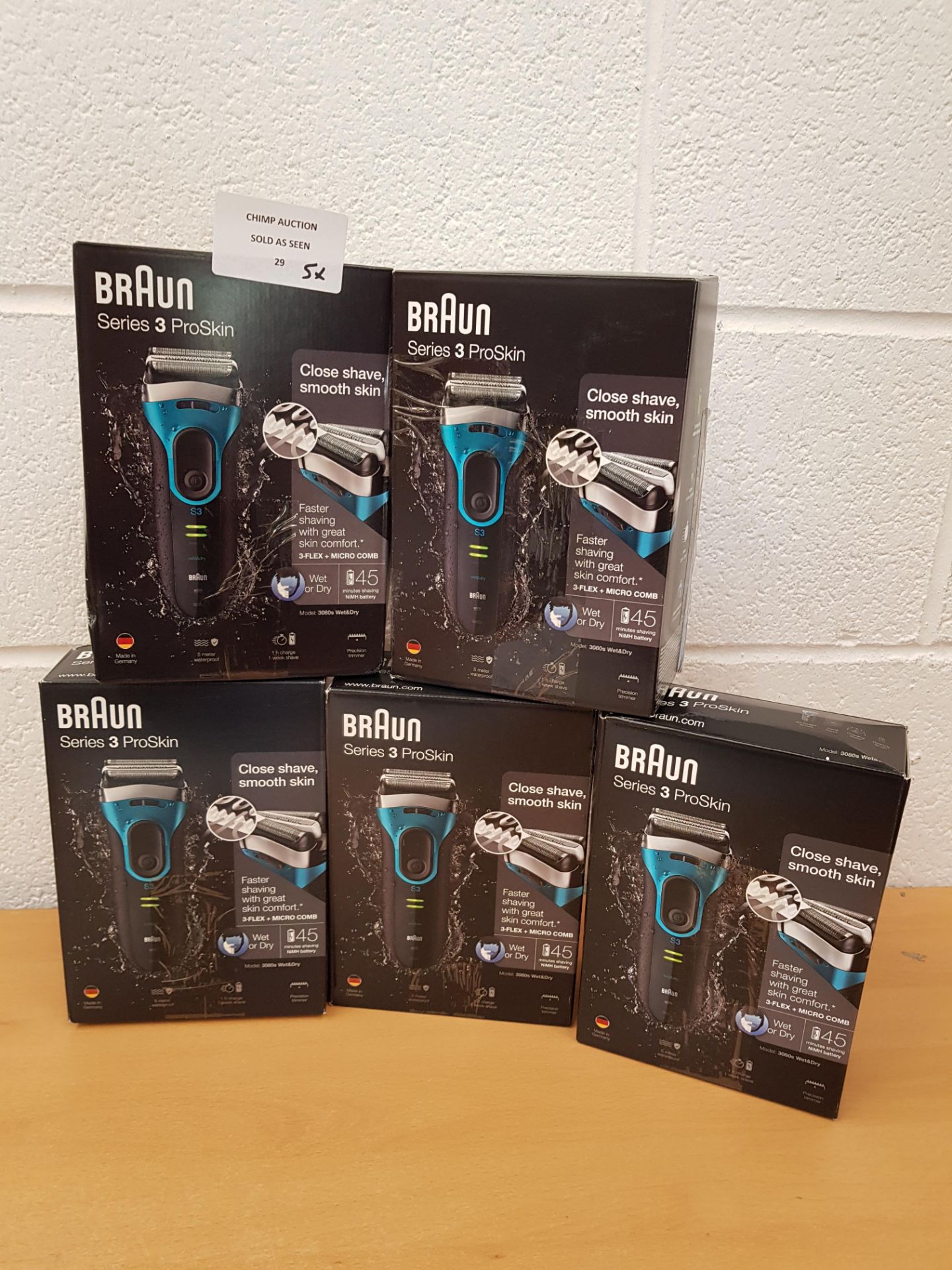 Joblot of 5X Braun Series 3 ProSkin 3080s Electric Wet & Dry Shavers RRP Value £750.