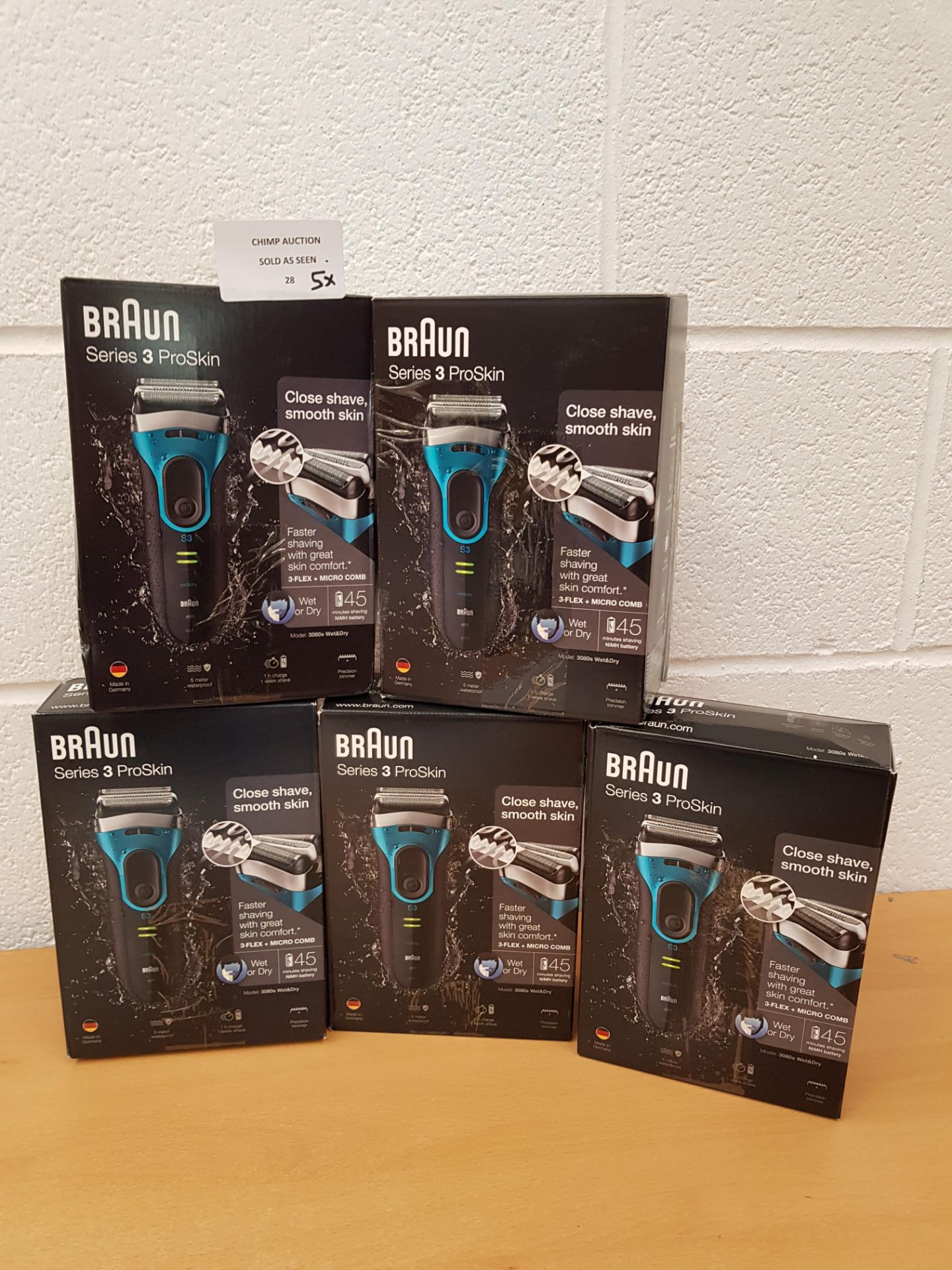 Joblot of 5X Braun Series 3 ProSkin 3080s Electric Wet & Dry Shavers RRP Value £750.