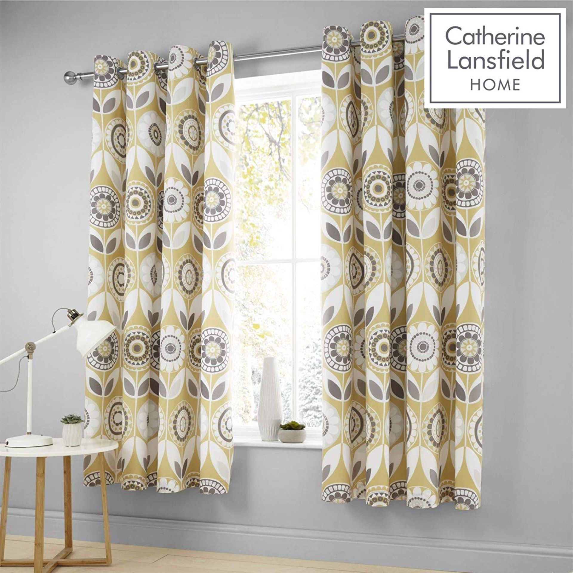 Catherine Lansfield Annika Easy Care Eyelet Curtains Ochre 66x72 Inch