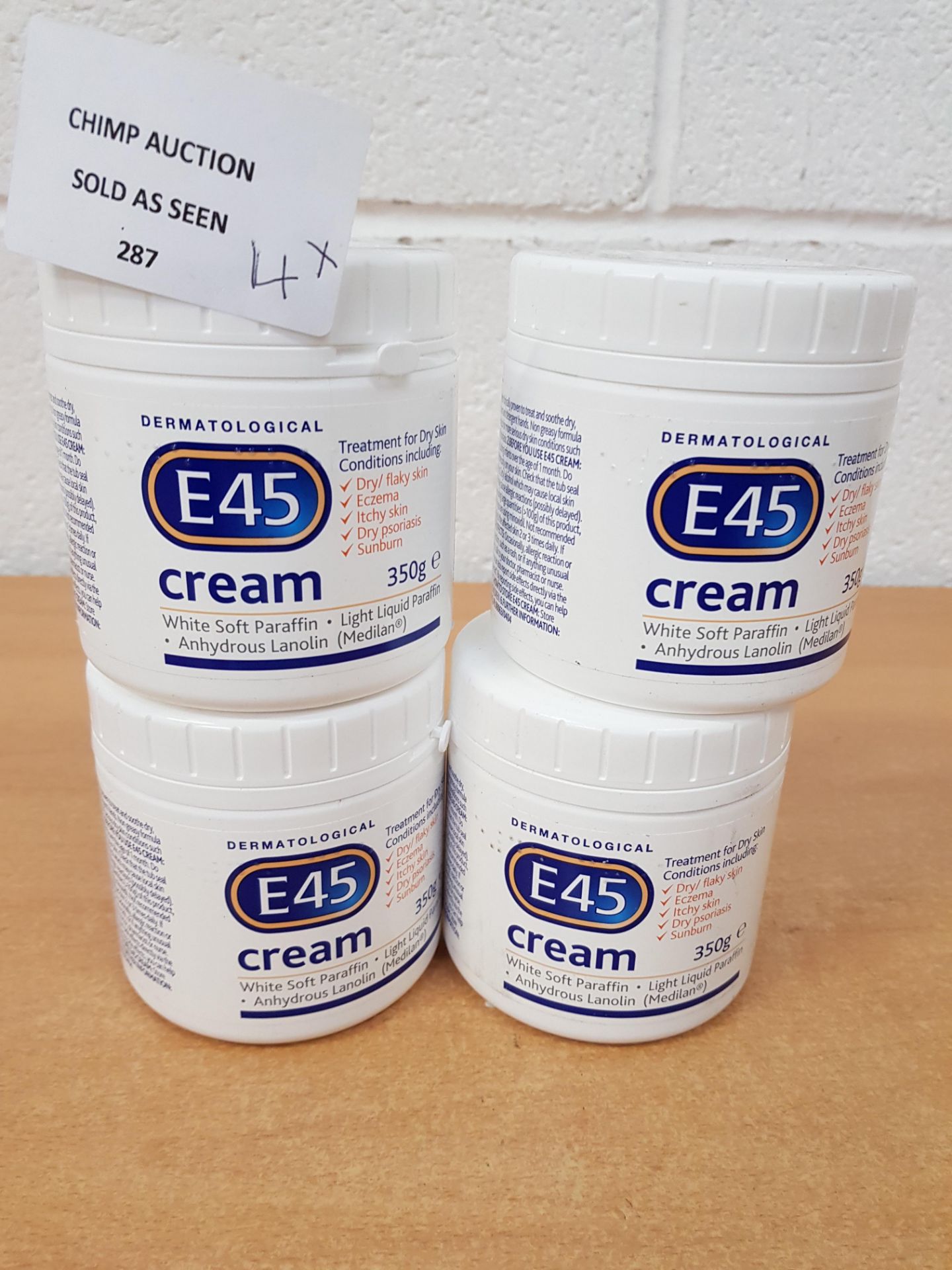 Joblot of 4x E45 Dermatological Moisturising Cream Tub, 350 g