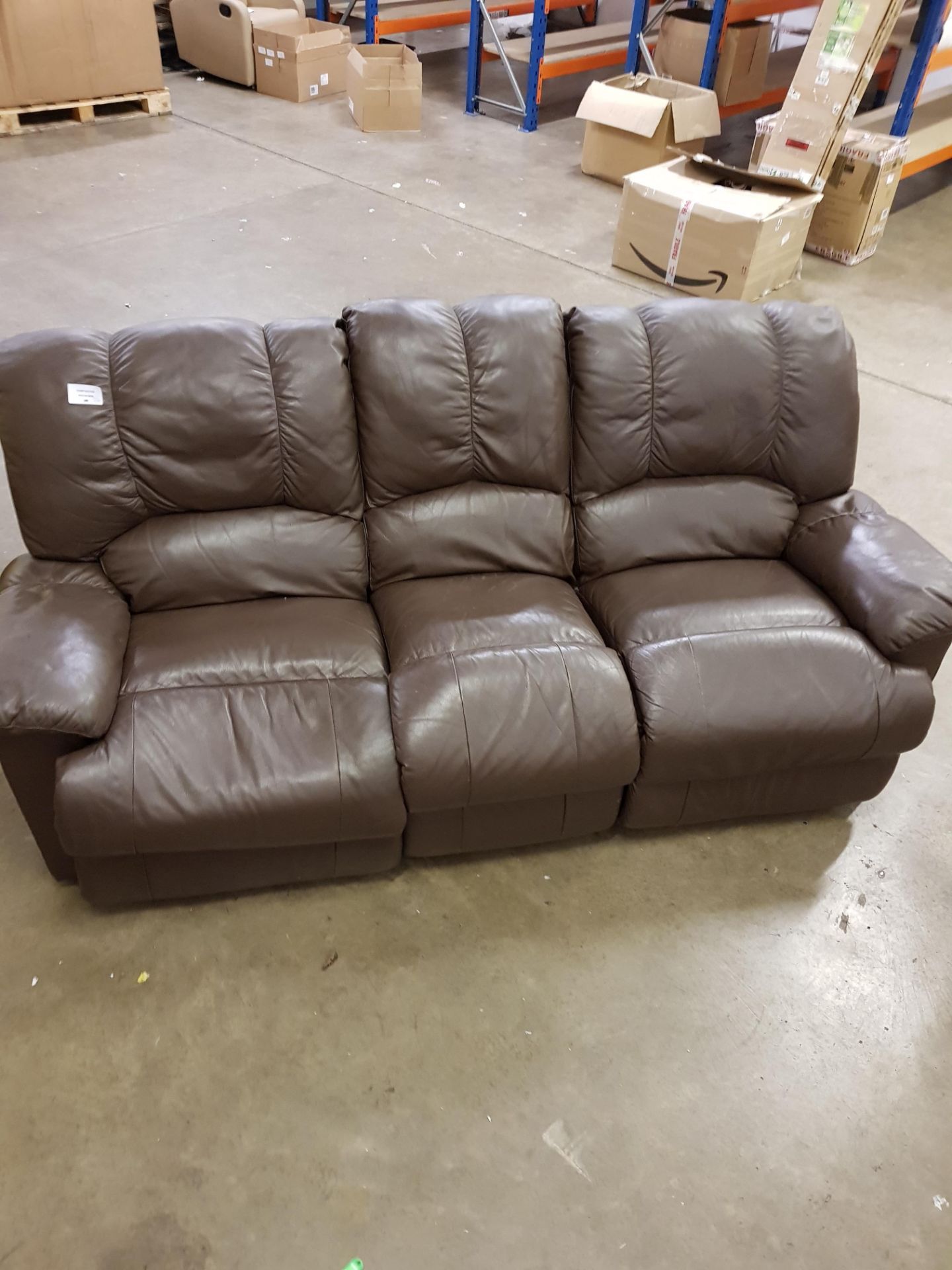 3 seater leather reclining sofa / Brown