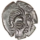 Ogmios and Lyre. c.57-56 BC. Celtic Silver stater. 21-23mm. 6.54g.