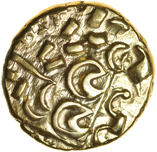 North East Coast. Left Type. Sills Mint B, fig. 8. c.60-50 BC. Celtic gold stater. 16mm. 6.15g.