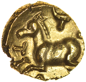 Tasciovanos Verlamion. VER[L] TASC[I] Type. c.20BC-AD10. Celtic gold quarter stater. 10mm. 1.39g - Image 2 of 2