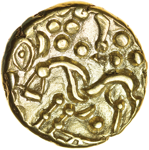 North East Coast. Left Type. Sills Mint B, fig. 8. c.60-50 BC. Celtic gold stater. 16mm. 6.15g. - Image 2 of 2