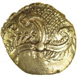 Huxtable’s Eagles. c.55-45 BC. Celtic gold quarter stater. 13mm. 1.38g.