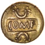 Verica Selsey Crescents. c.AD10-40. Celtic gold quarter stater. 9mm. 1.17g.